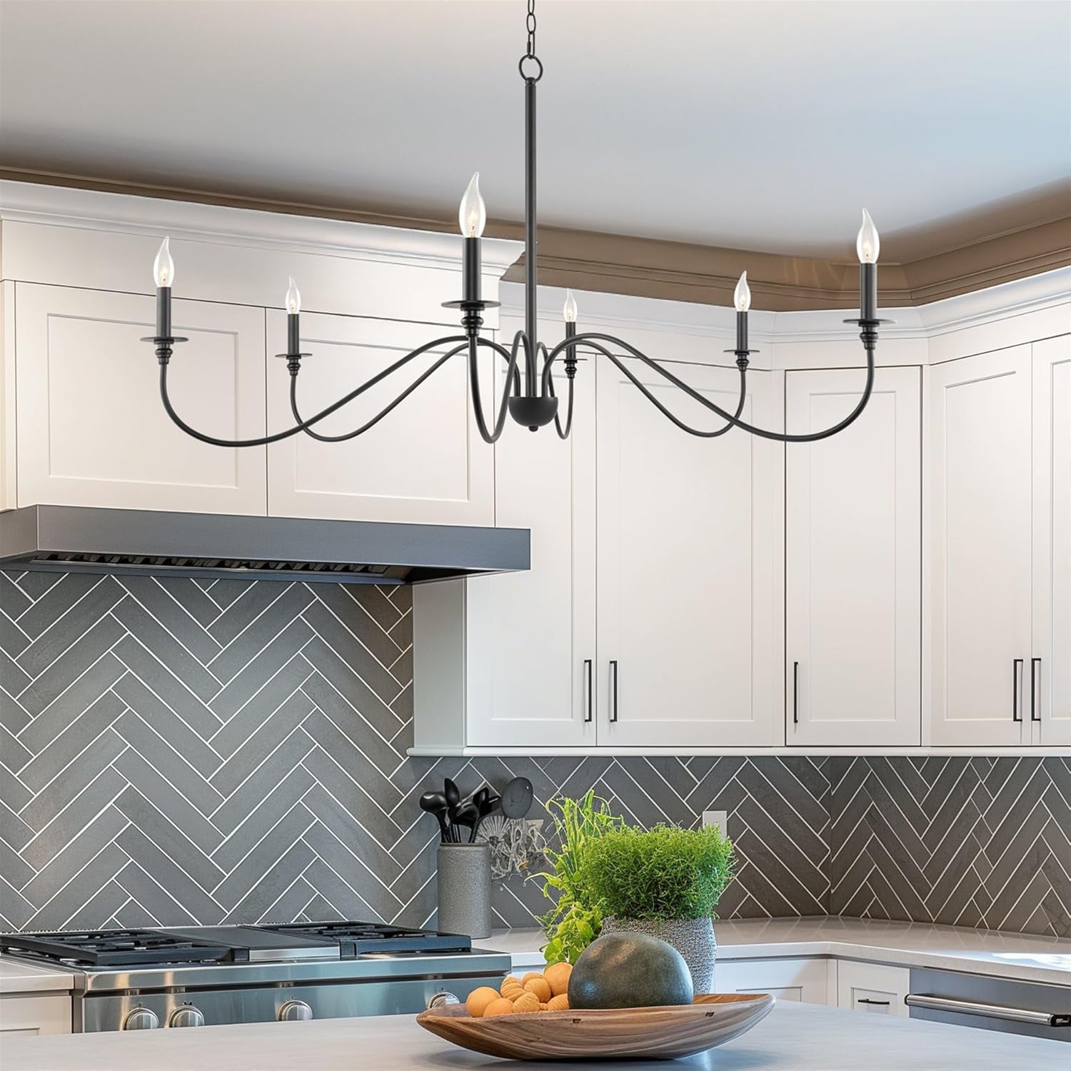 Farmhouse Black Chandelier — 6-Light - View 7