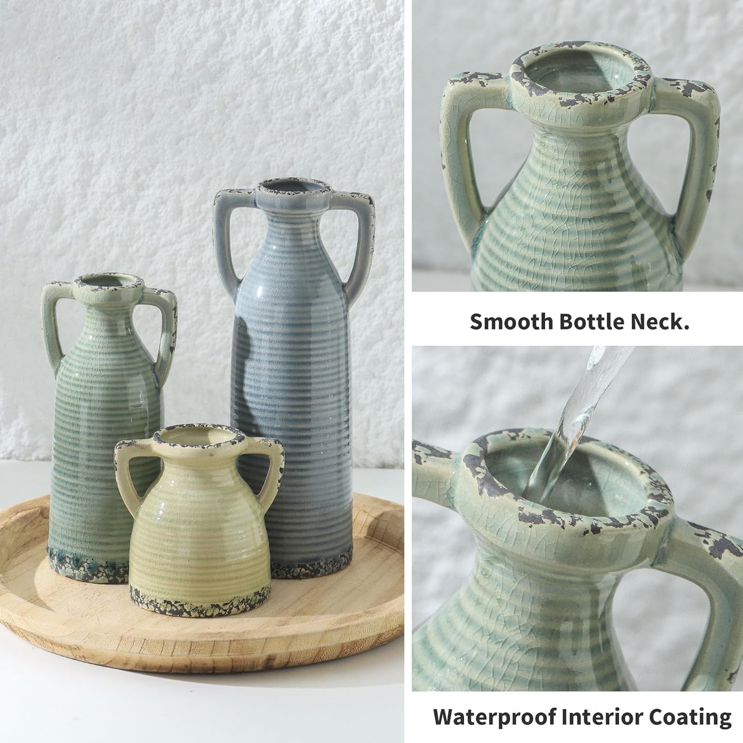 Round Farmhouse Blue Vase Set — Set of 3 - View 3