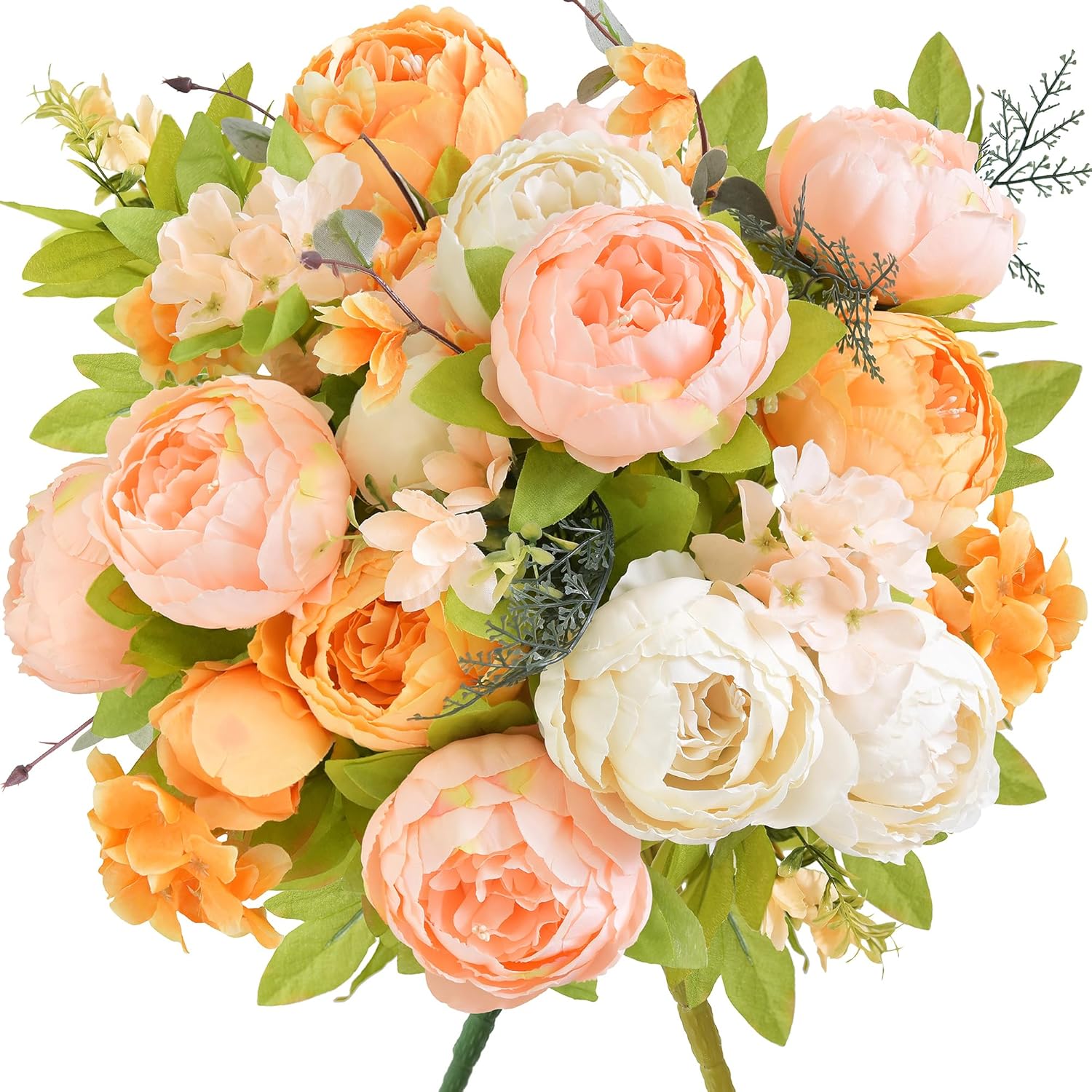 Vintage Blue Artificial Plant — Ivory Peach Orange Mix
