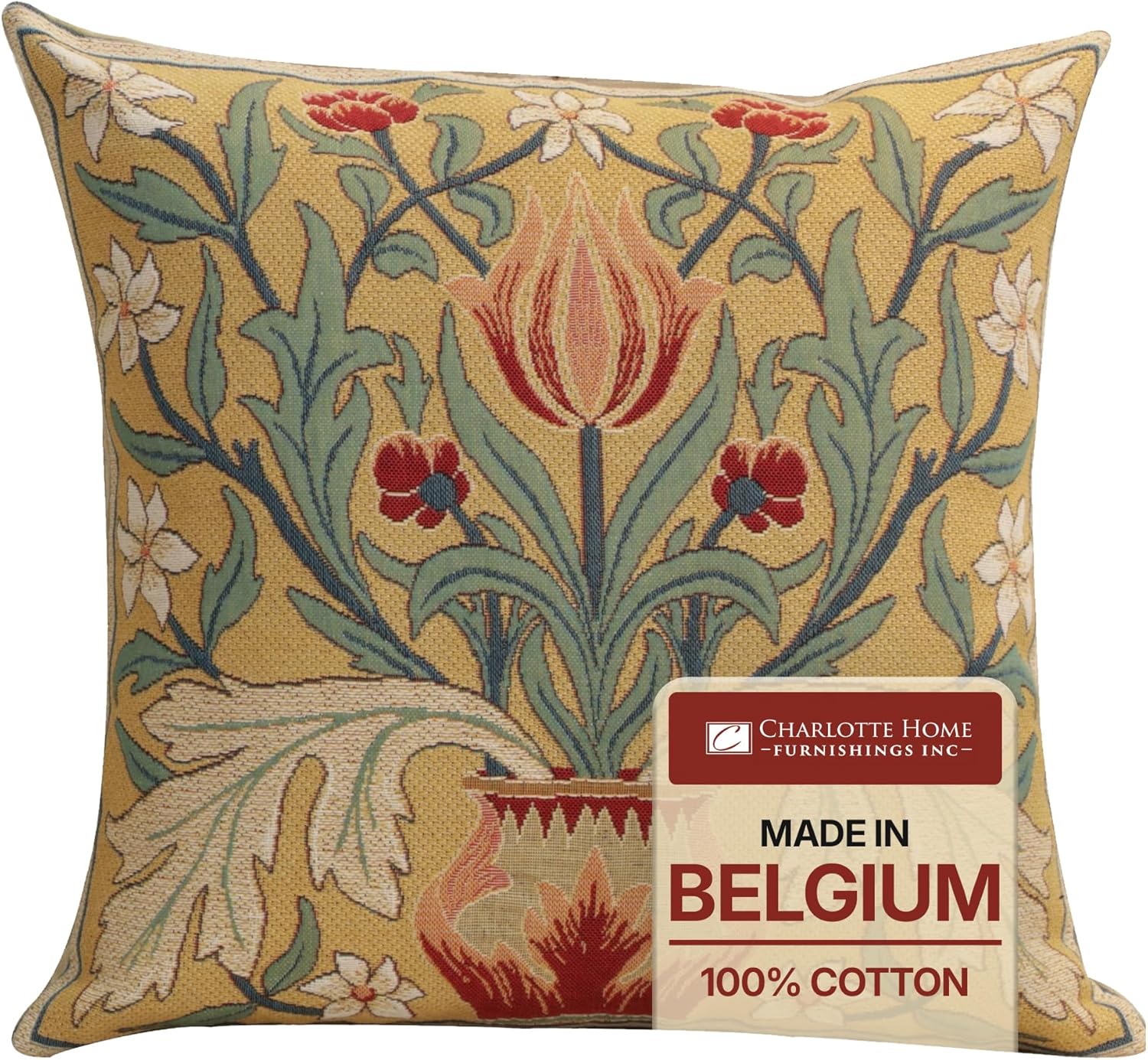 Vintage Boho Black Throw Pillow Cover — 18x18 — Red Tulip