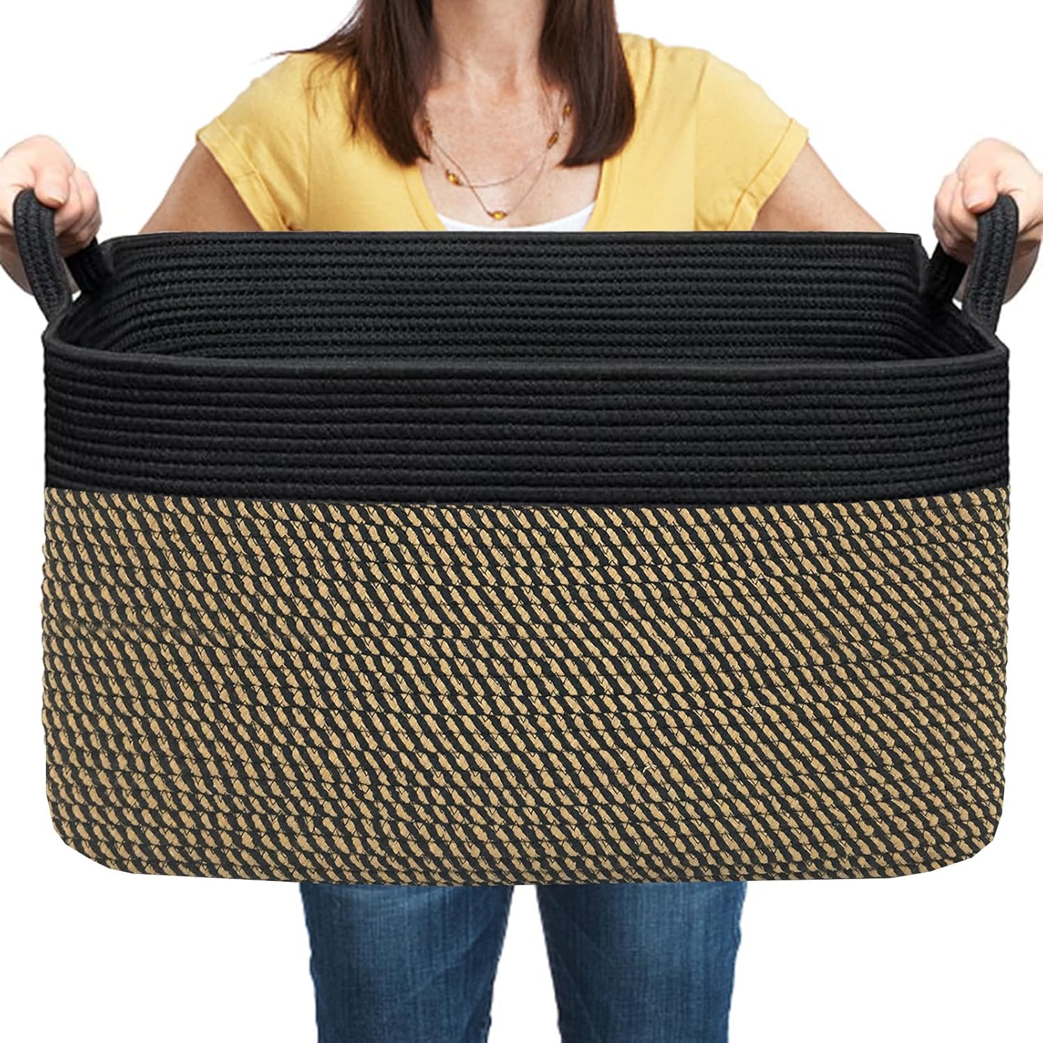 Boho Beige Woven Basket — 13.5" — 22''x15''x12''
