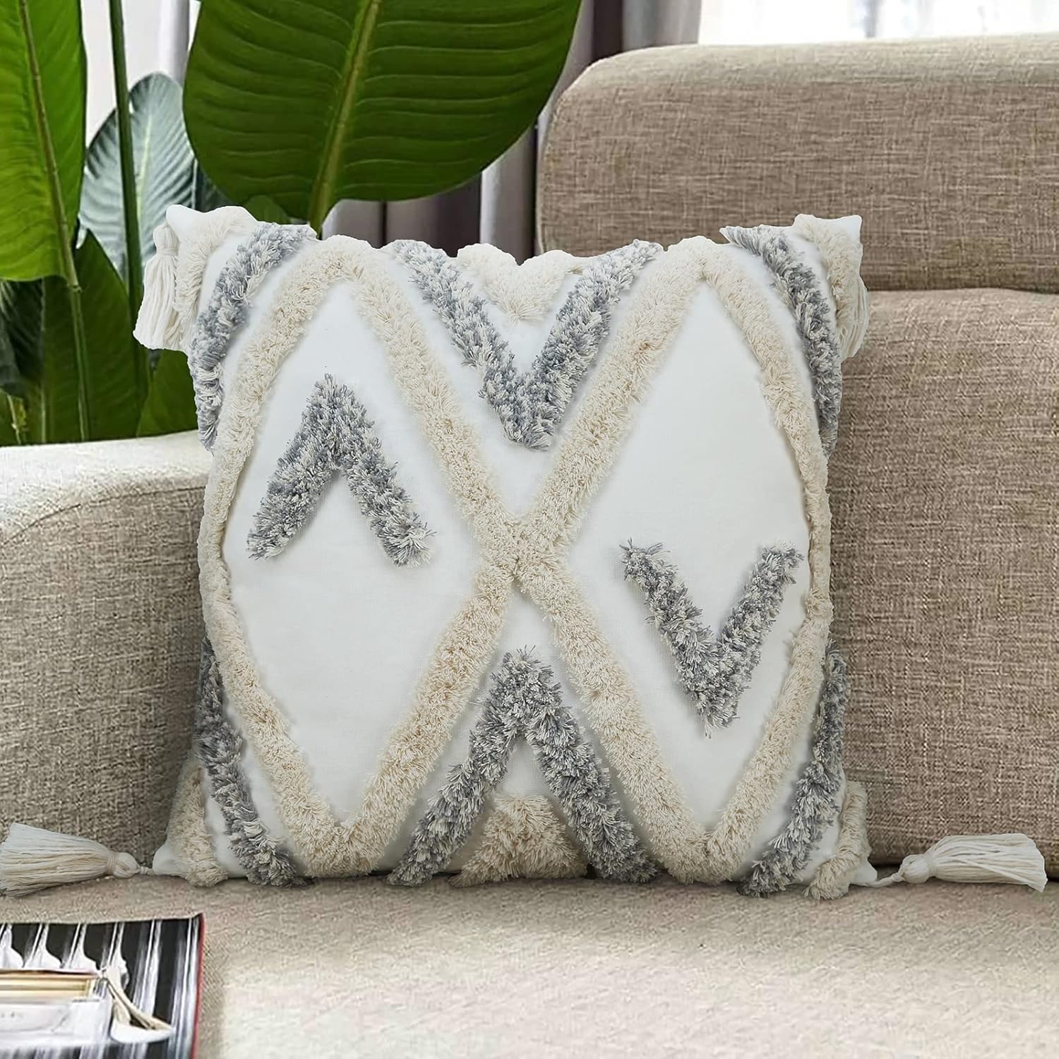 Tufted Boho Pink Throw Pillow Cover — 18" — G
