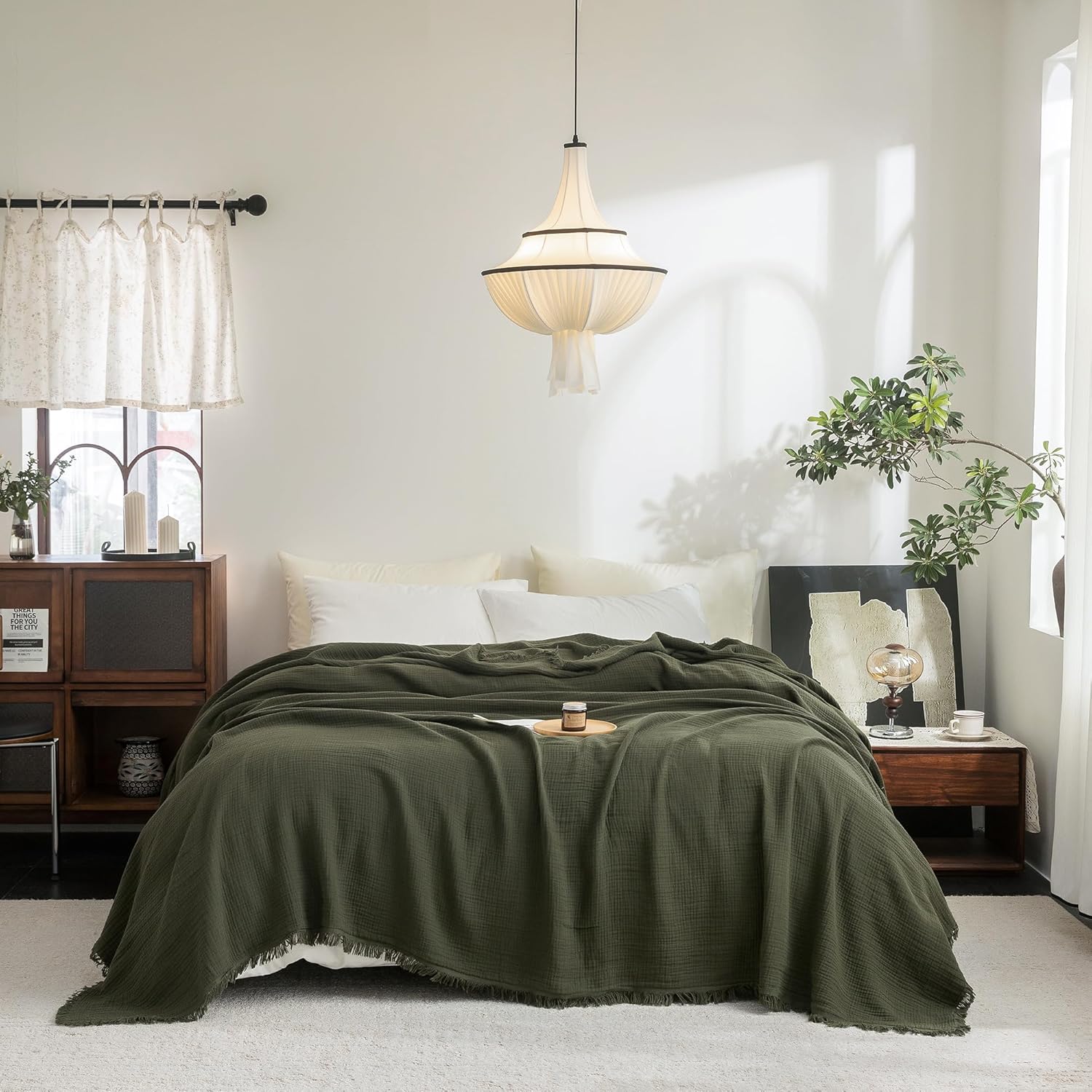 Beige Throw Pillow — 104" — Olive Green