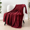 Pom Pom Beige Throw Pillow — 50" — Wine Red
