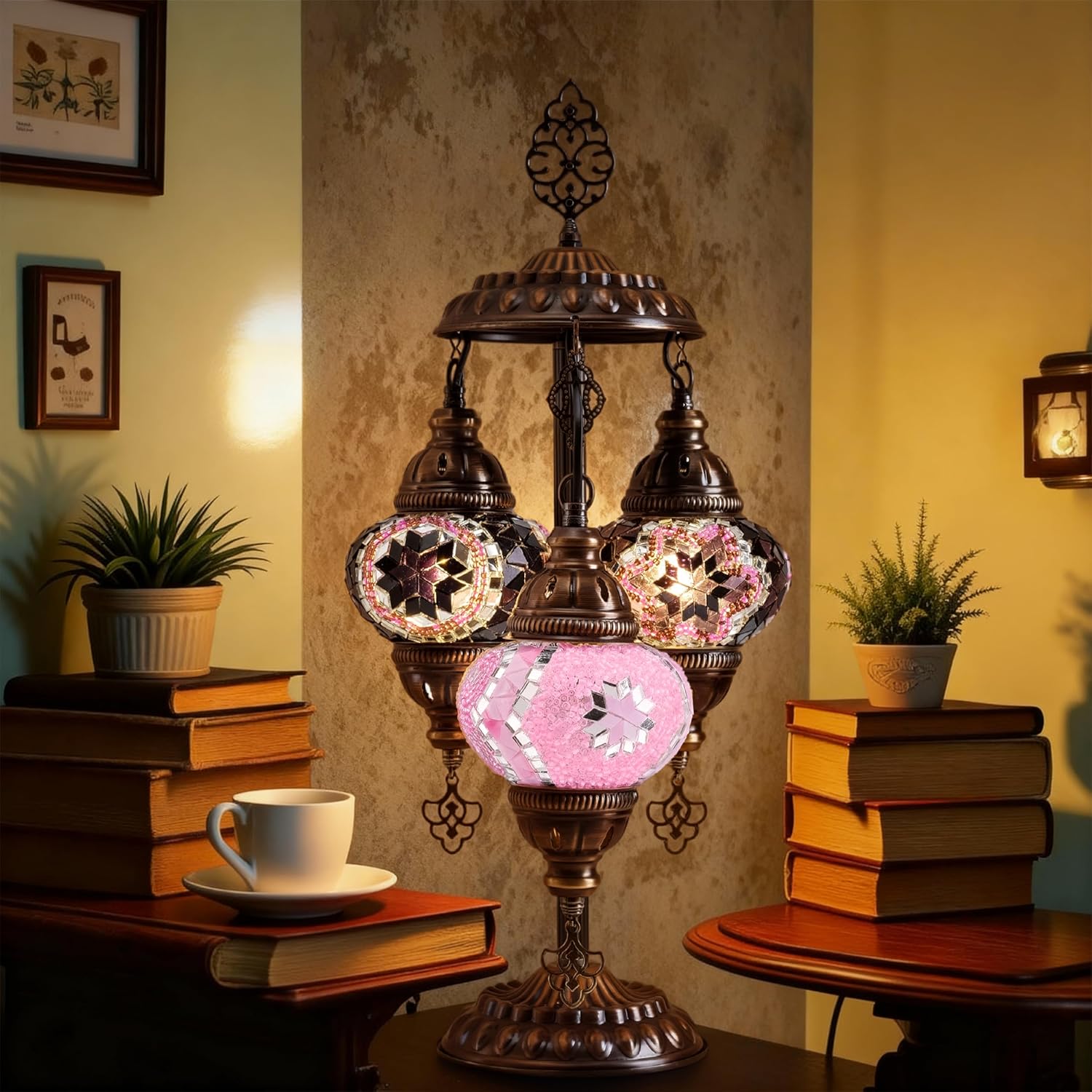 Vintage Boho Blue Table Lamp — Purple-Pink