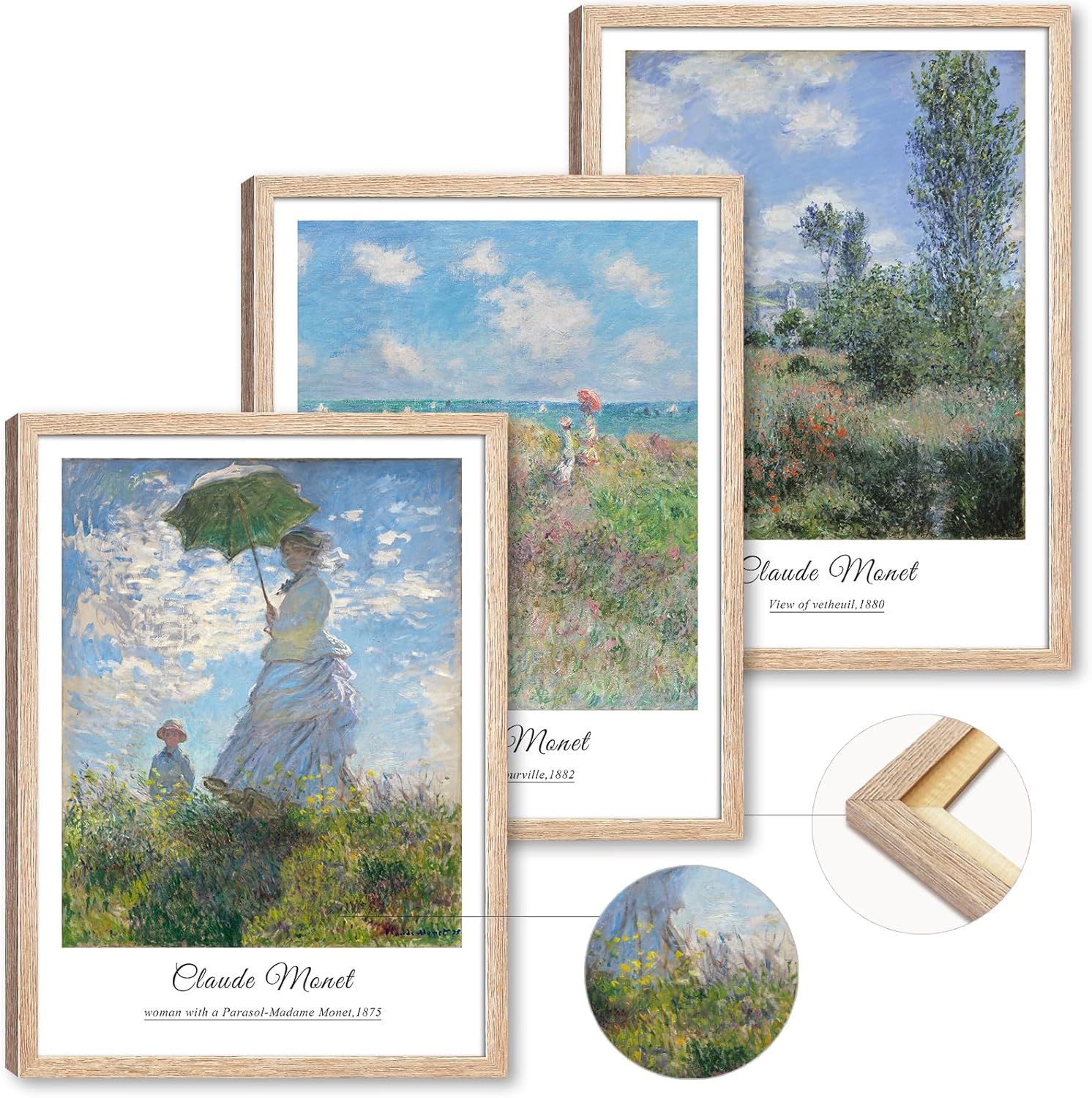 Framed Blue Wall Art — 12" — 12" x 16" x 3pcs Frame
