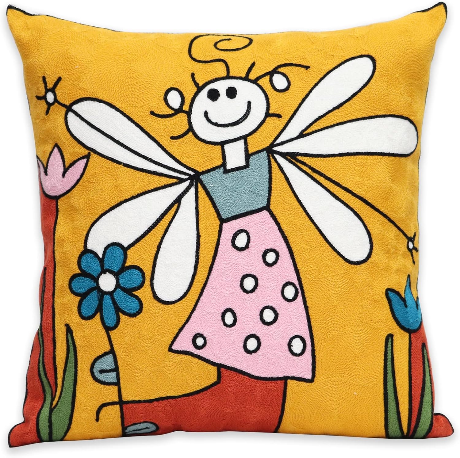 Blue Throw Pillow Cover — 18" — Bee Girl