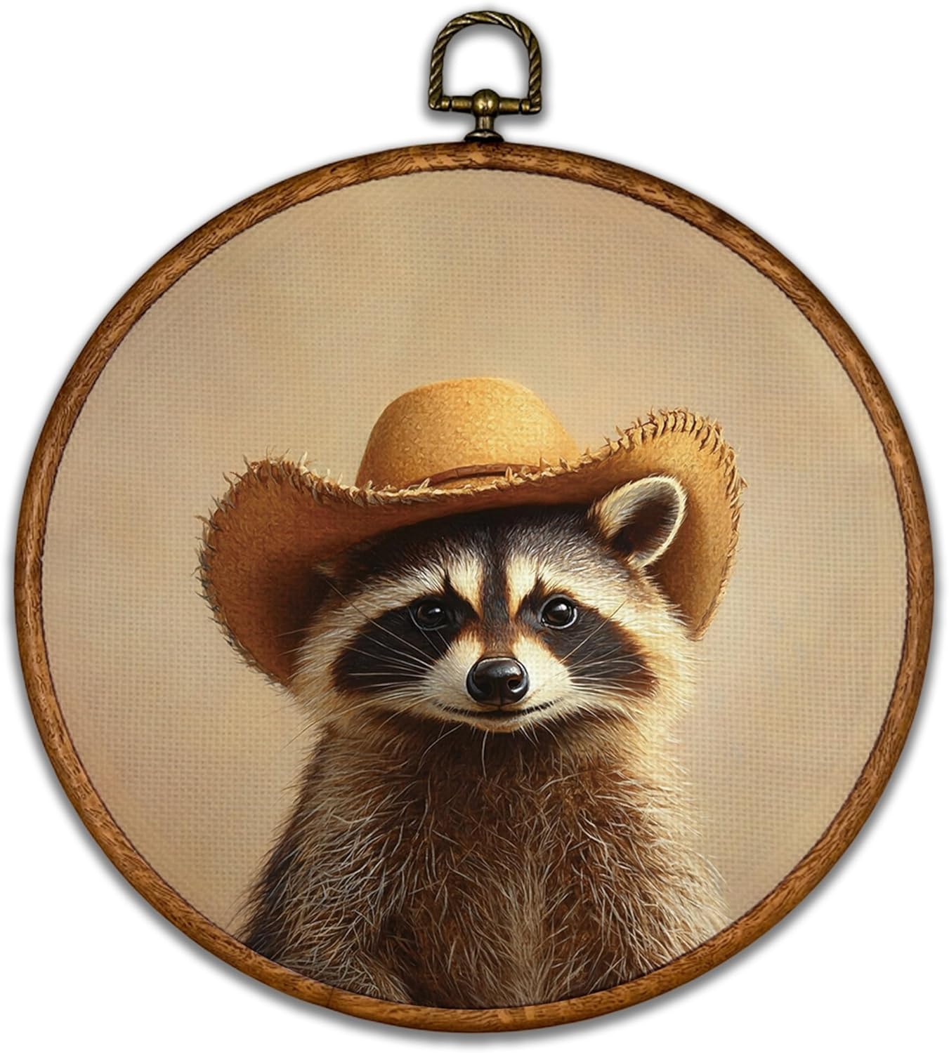 Vintage Farmhouse Fabric Wall Art — 10" — Raccoon