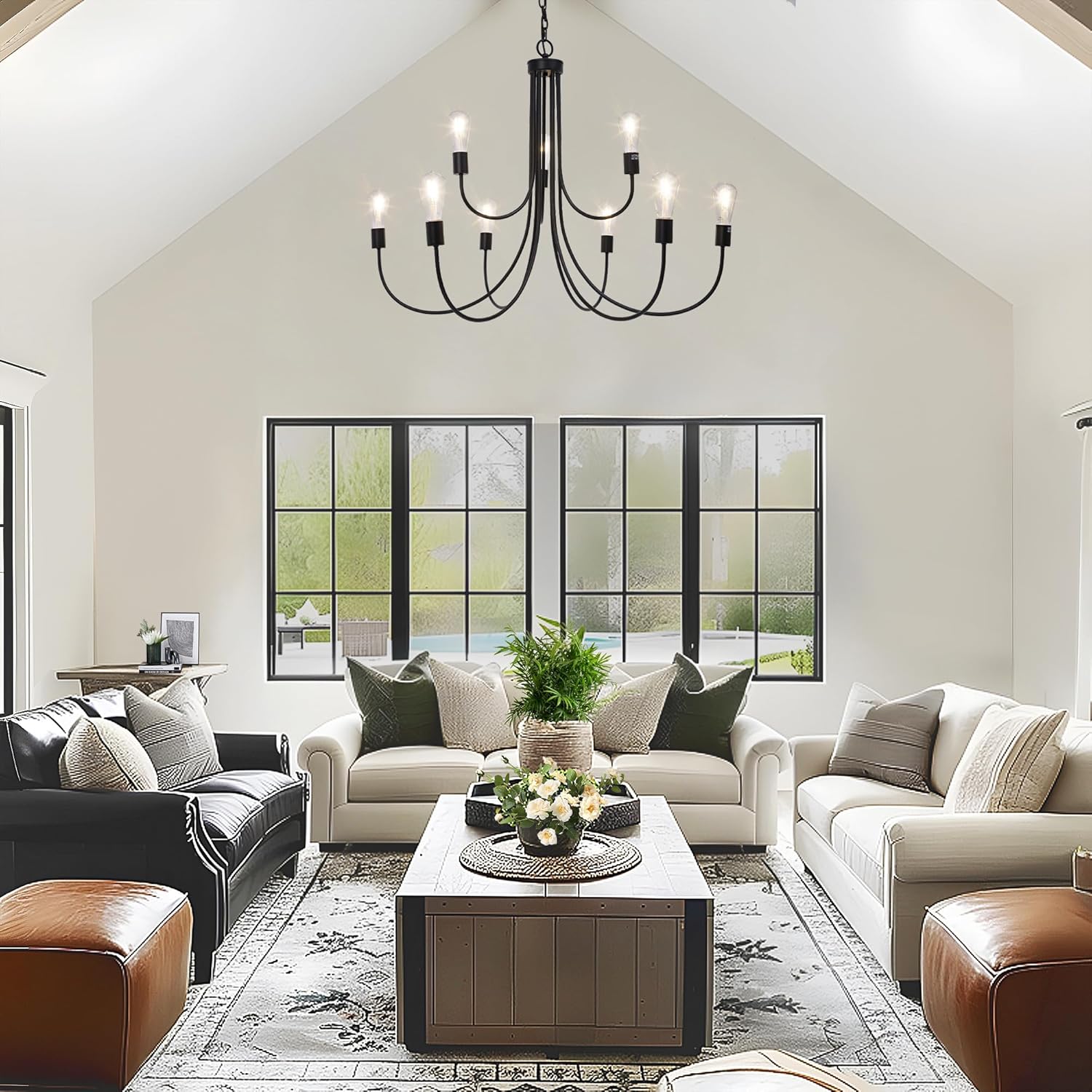 Adjustable Farmhouse Metal Chandelier — 9-Light - View 4