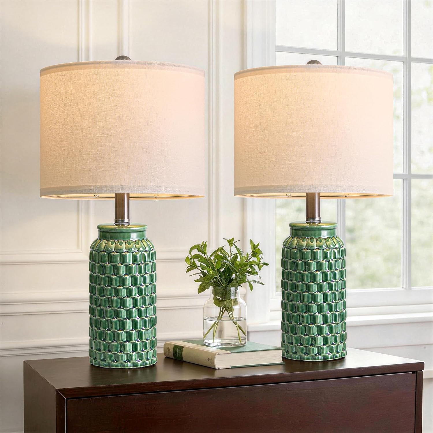 Farmhouse Beige Bedside Lamp — 20.5" — 20.5" Green-2 Pack