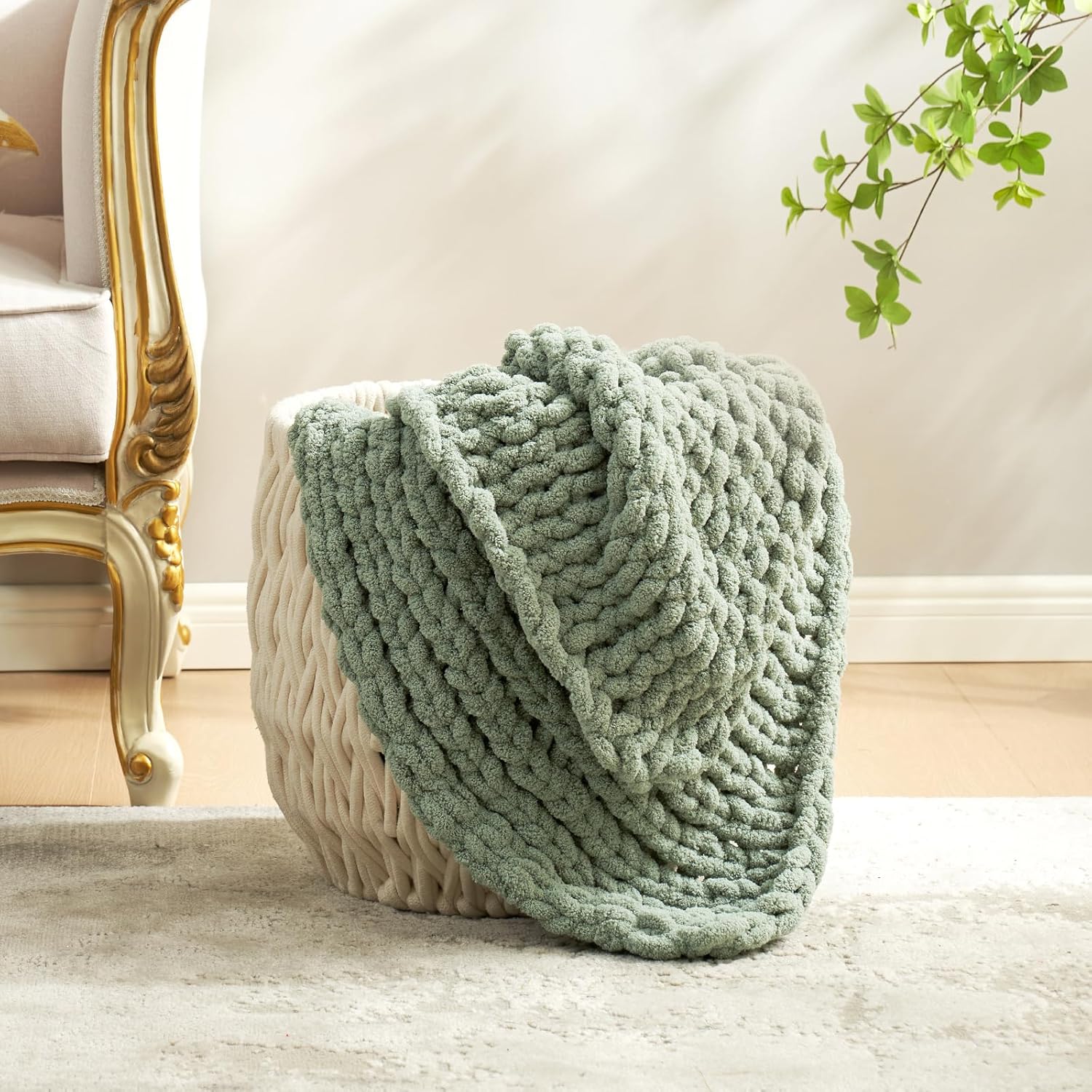 Knit Beige Throw Pillow — 50" - View 8
