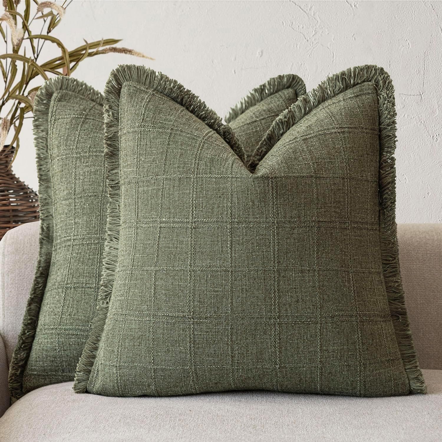 Linen Boho Beige Throw Pillow Cover — 18" — 20" x 20" (Pack of 2)