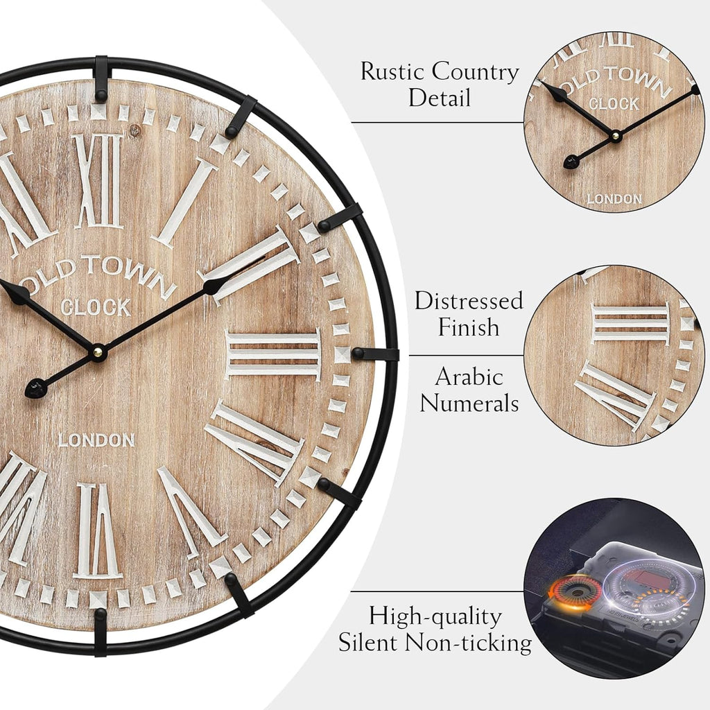 Vintage Farmhouse Brown Wall Clock — 24" - View 5