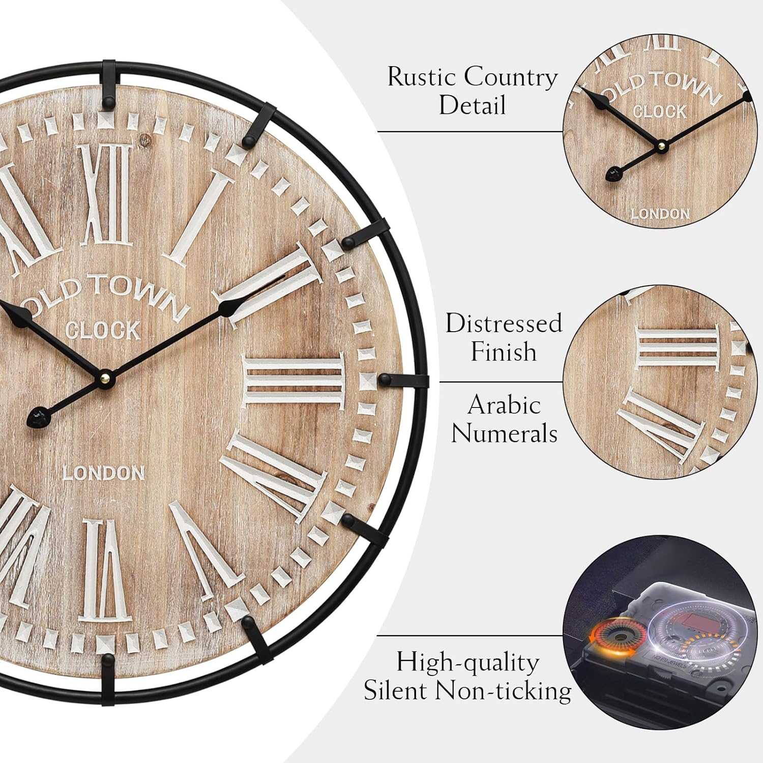 Vintage Farmhouse Brown Wall Clock — 24" - View 5