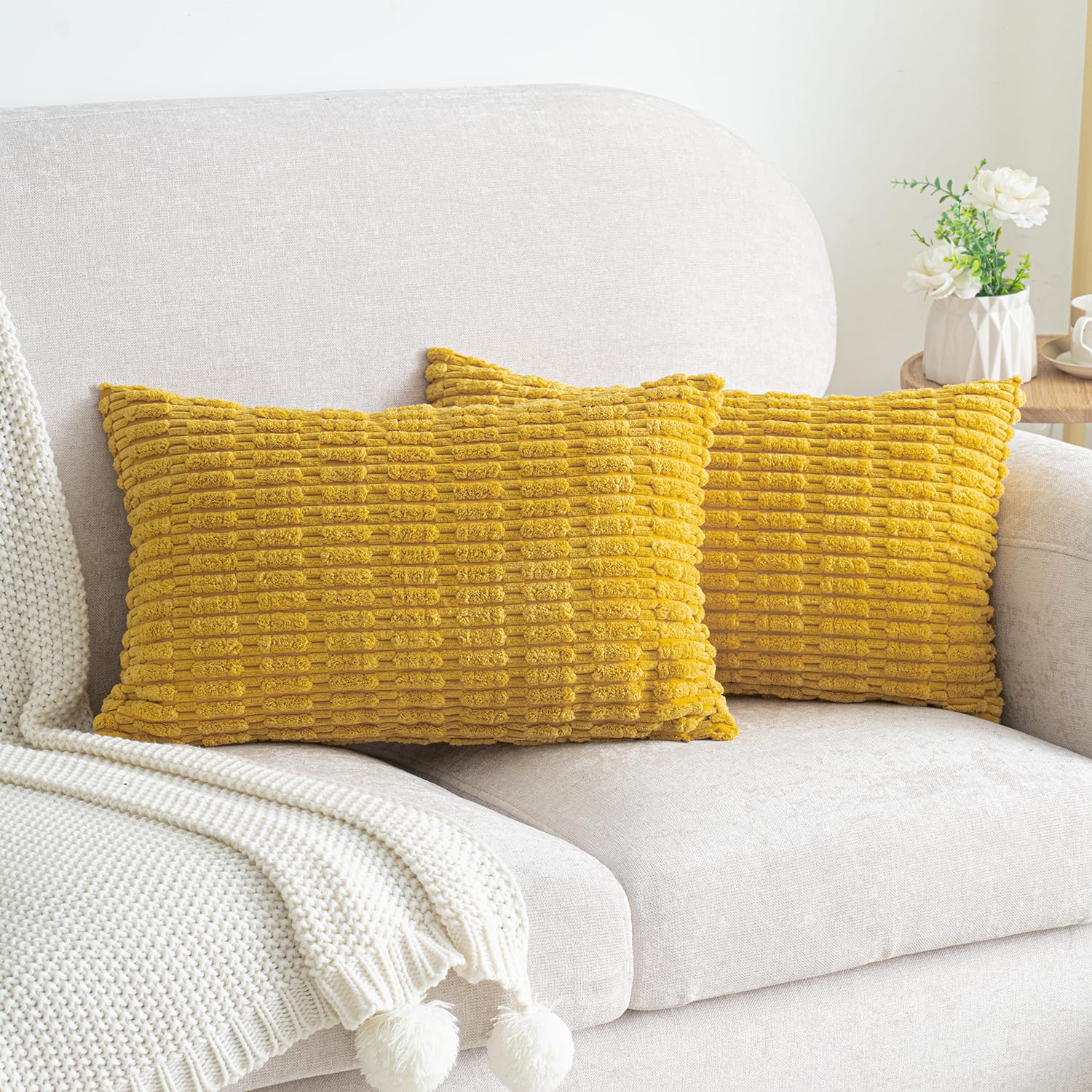 Lumbar Boho Beige Throw Pillow Cover — 20"
