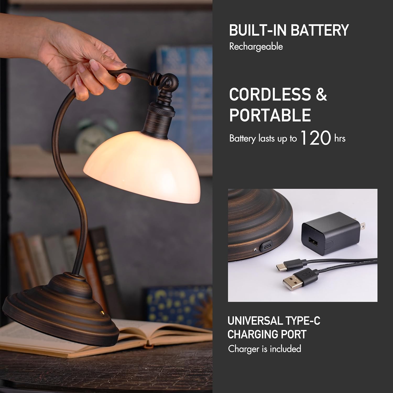 Cordless Gold Table Lamp - View 3