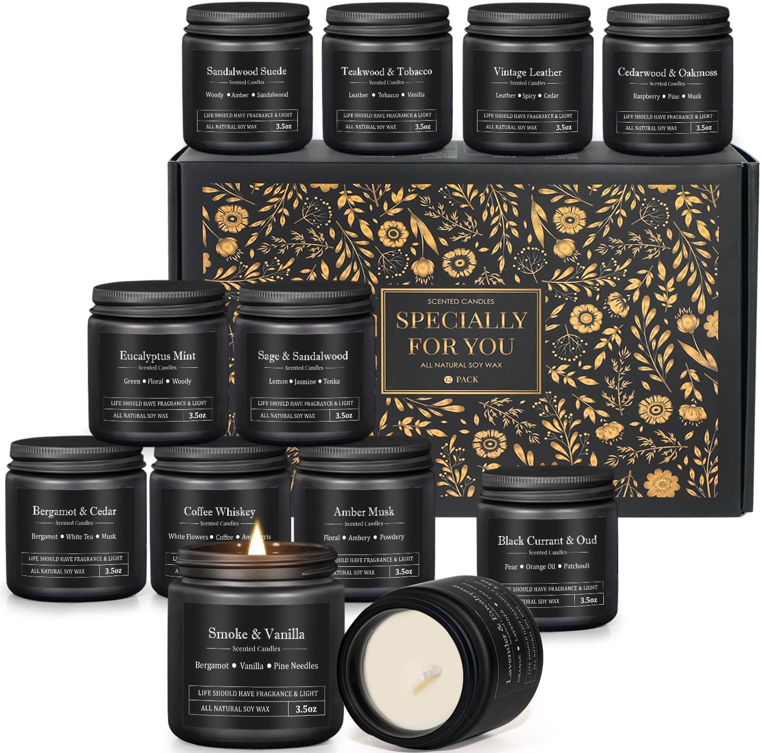 Soy Wax Black Scented Candle — 12x8 — Black-12 Pack scented candles