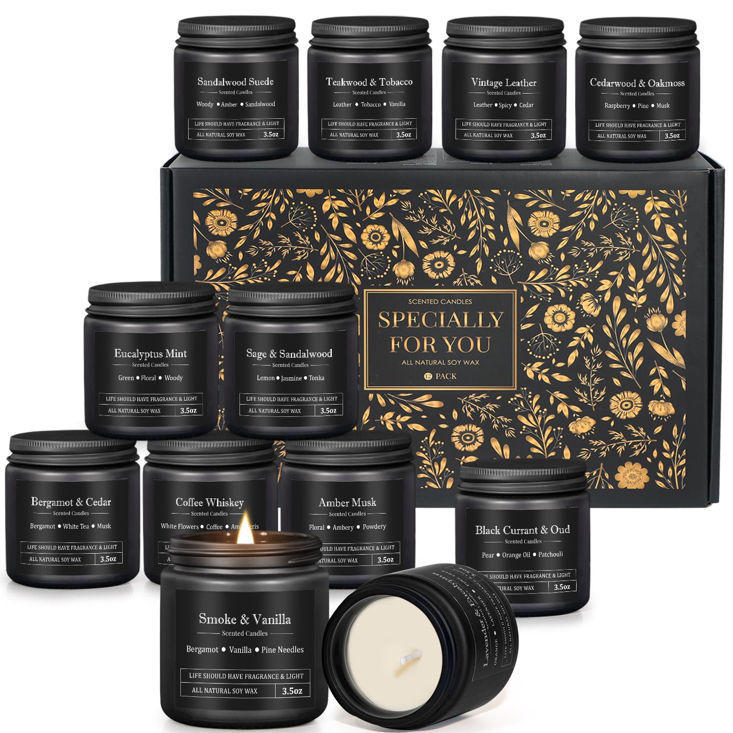 Soy Wax Black Scented Candle — 12x8