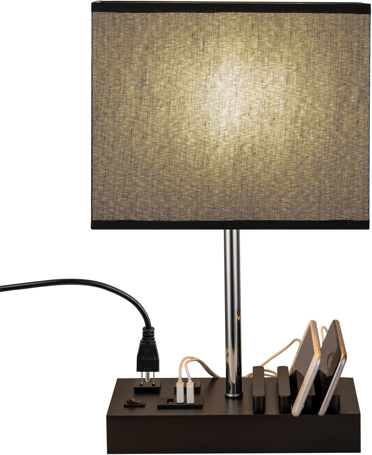 USB Charging Beige Bedside Lamp — Black Shade