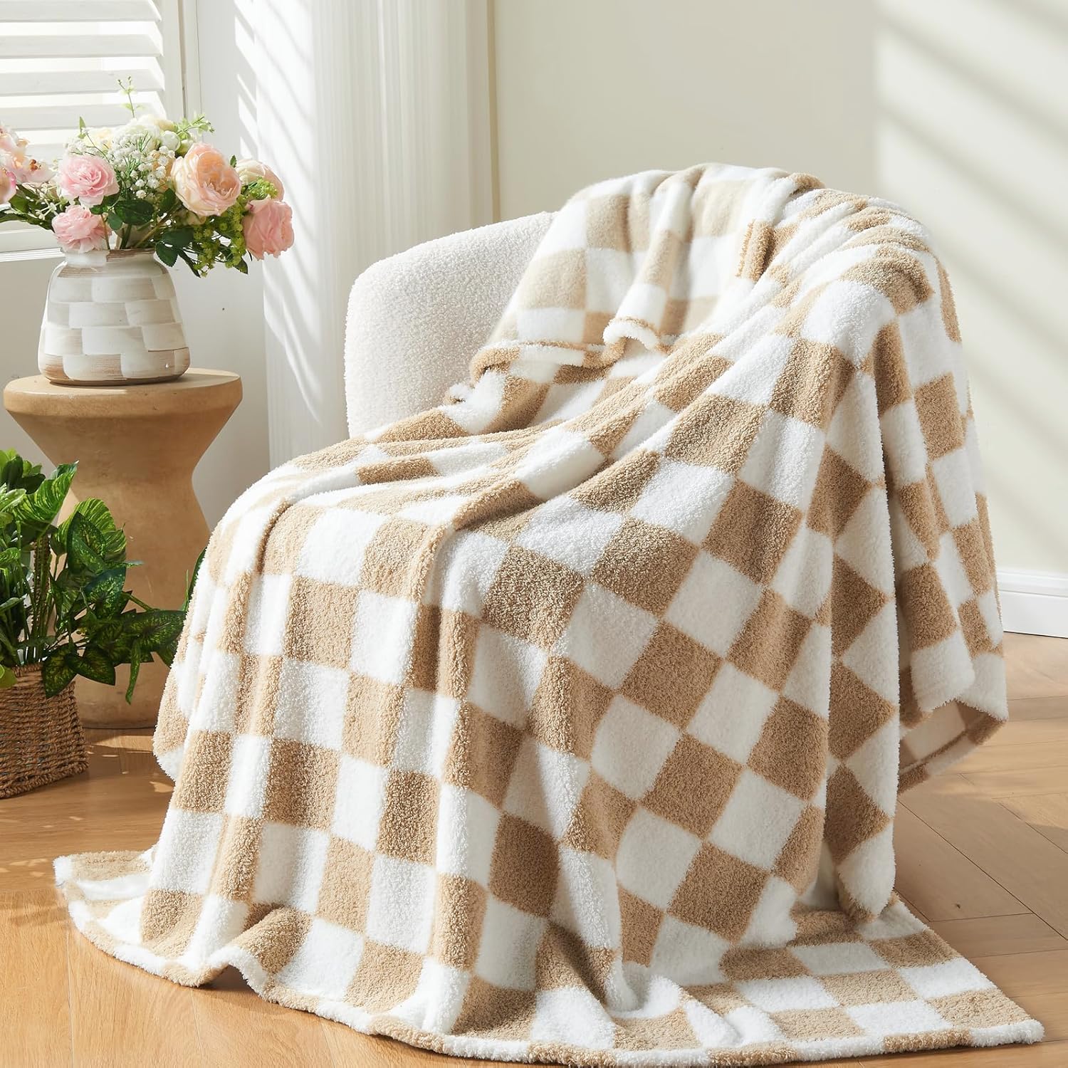 Beige Throw Pillow — 50" — Brown White