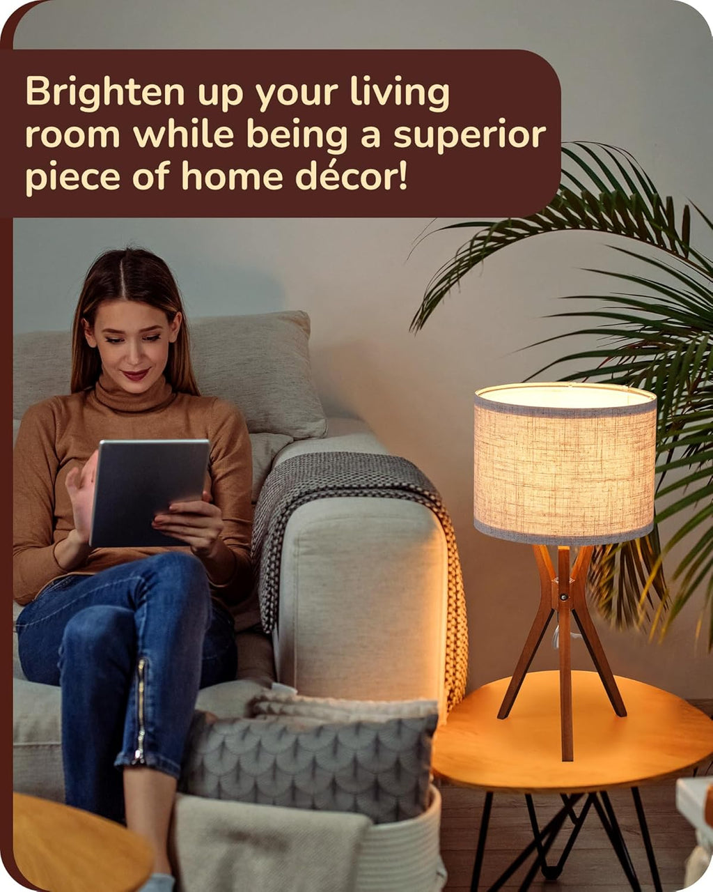 Linen Mid-Century Beige Bedside Lamp — 17.5" - View 6