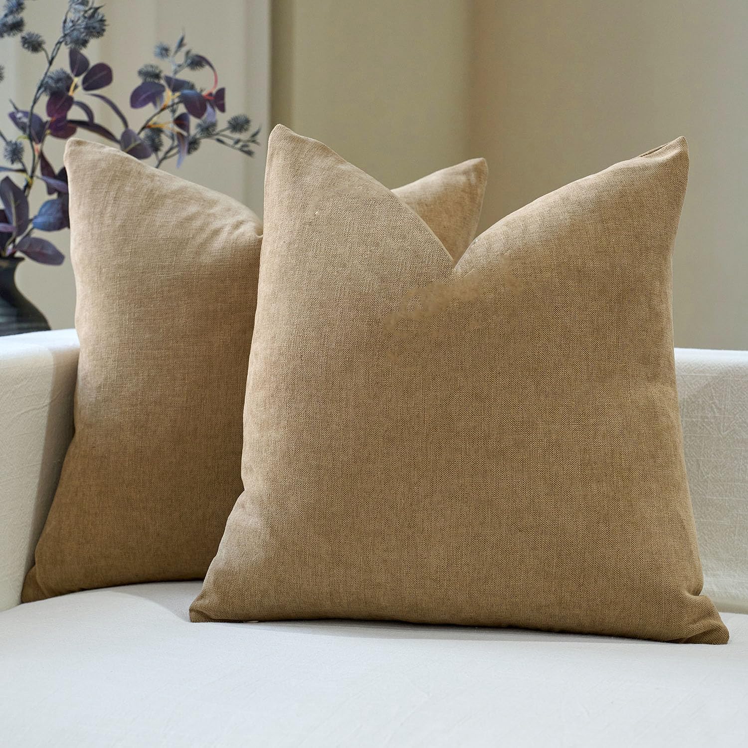 Linen Boho Beige Throw Pillow Cover — 20" — Khaki
