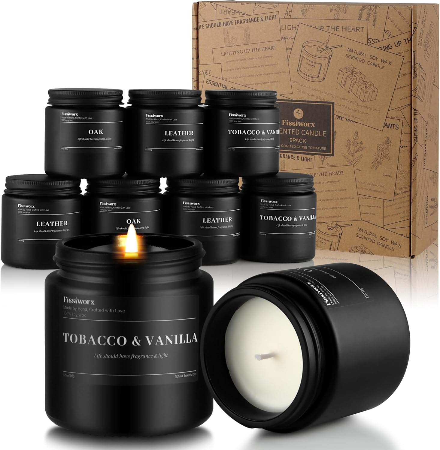 Soy Green Scented Candle — Leather/Vanilla/Oak