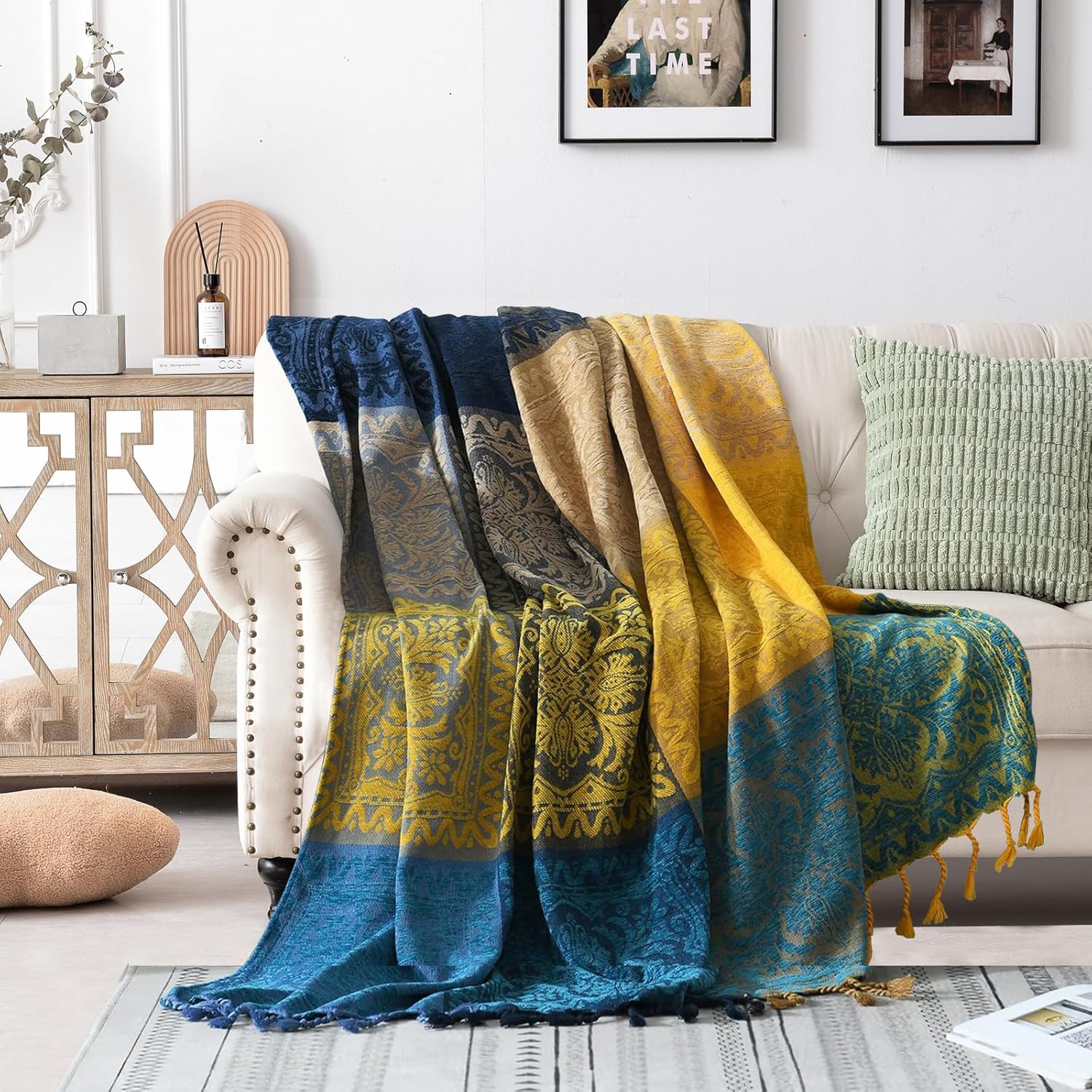 Chenille Boho Black Throw Pillow — 60x75 — Blue