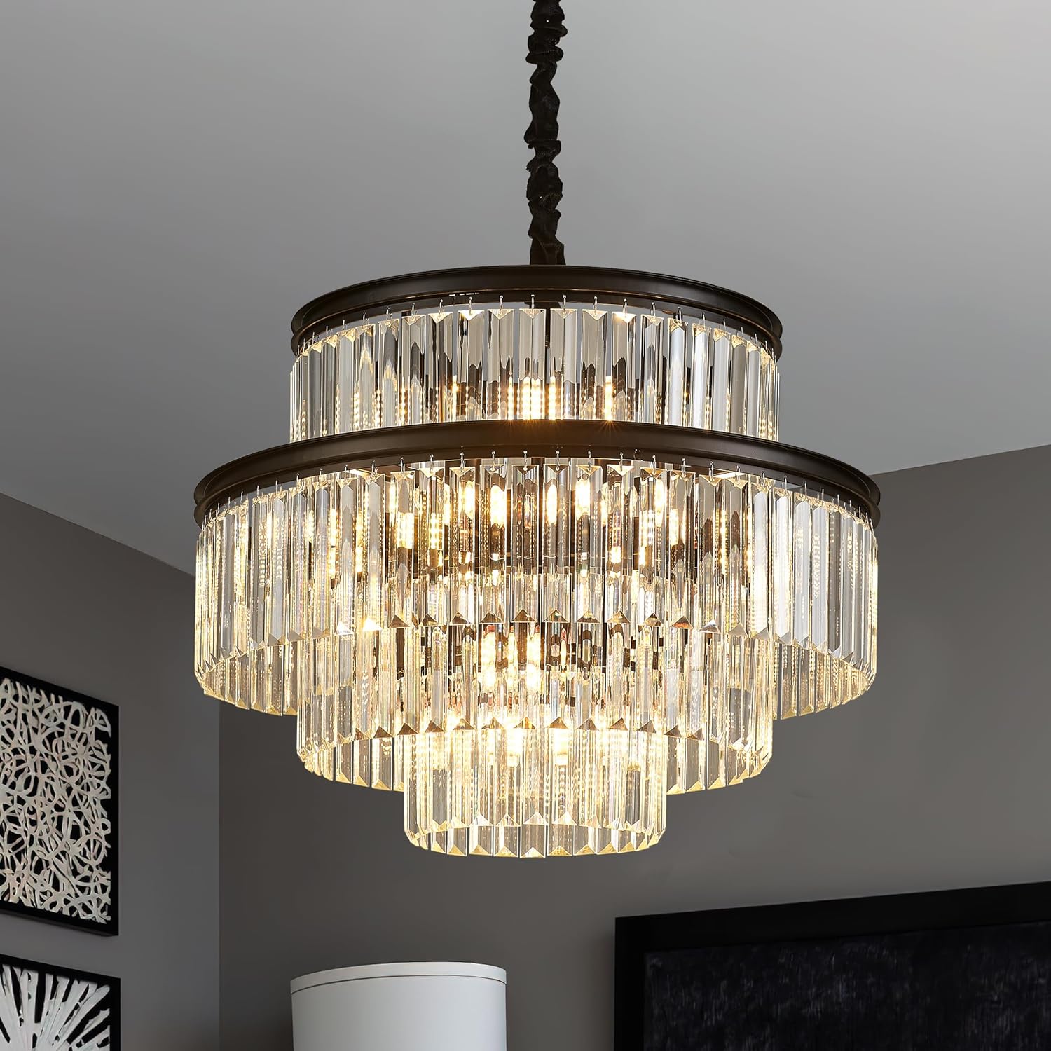 Round Luxe Black Chandelier — 10-Light — Diameter 21.6"