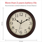 Battery Operated Mid-Century Black Wall Clock — 12" - View 2