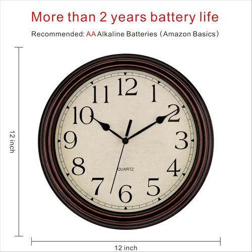 Battery Operated Mid-Century Black Wall Clock — 12" - View 2