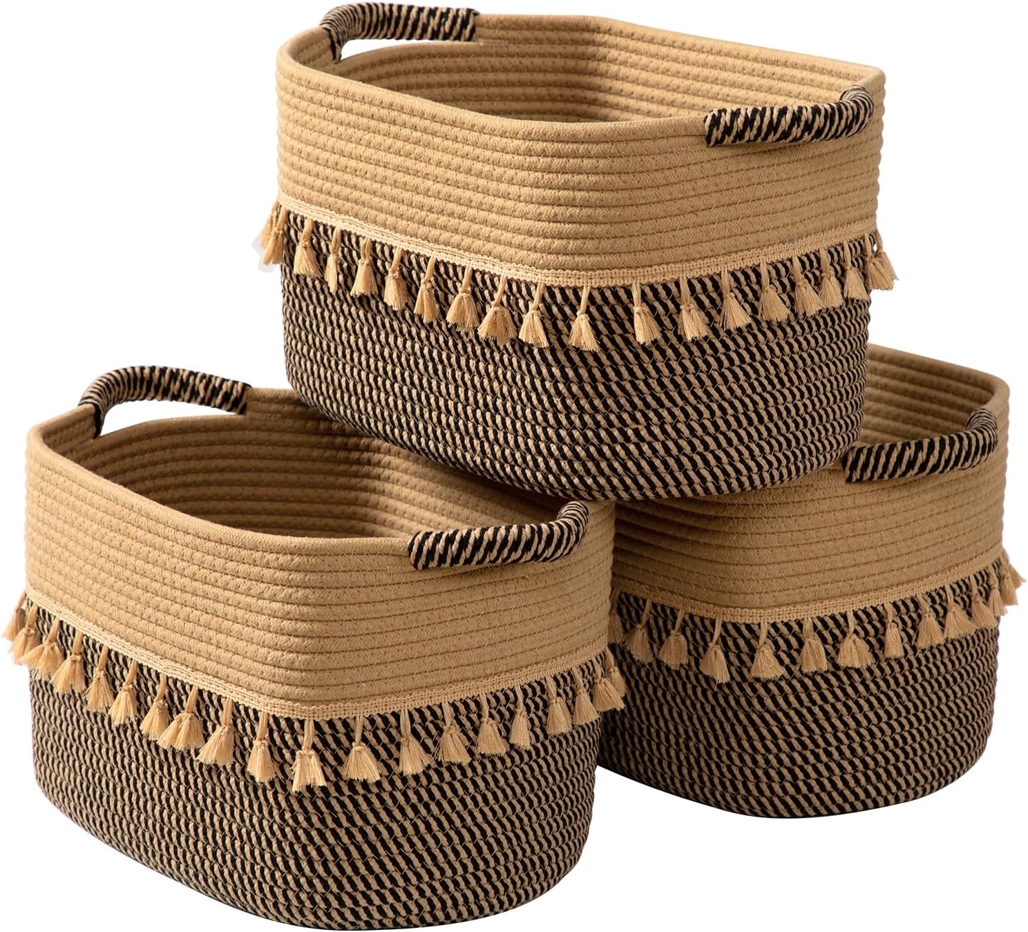 Boho Black Vase — Set of 3 — Black & Jute