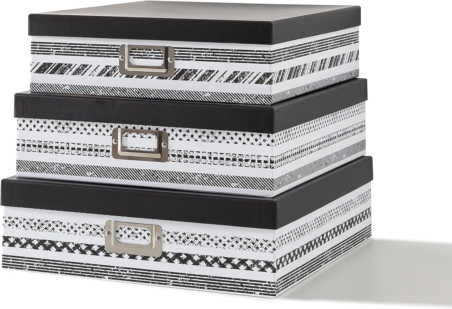 Black Storage Basket — Set of 3 — Black Stripes