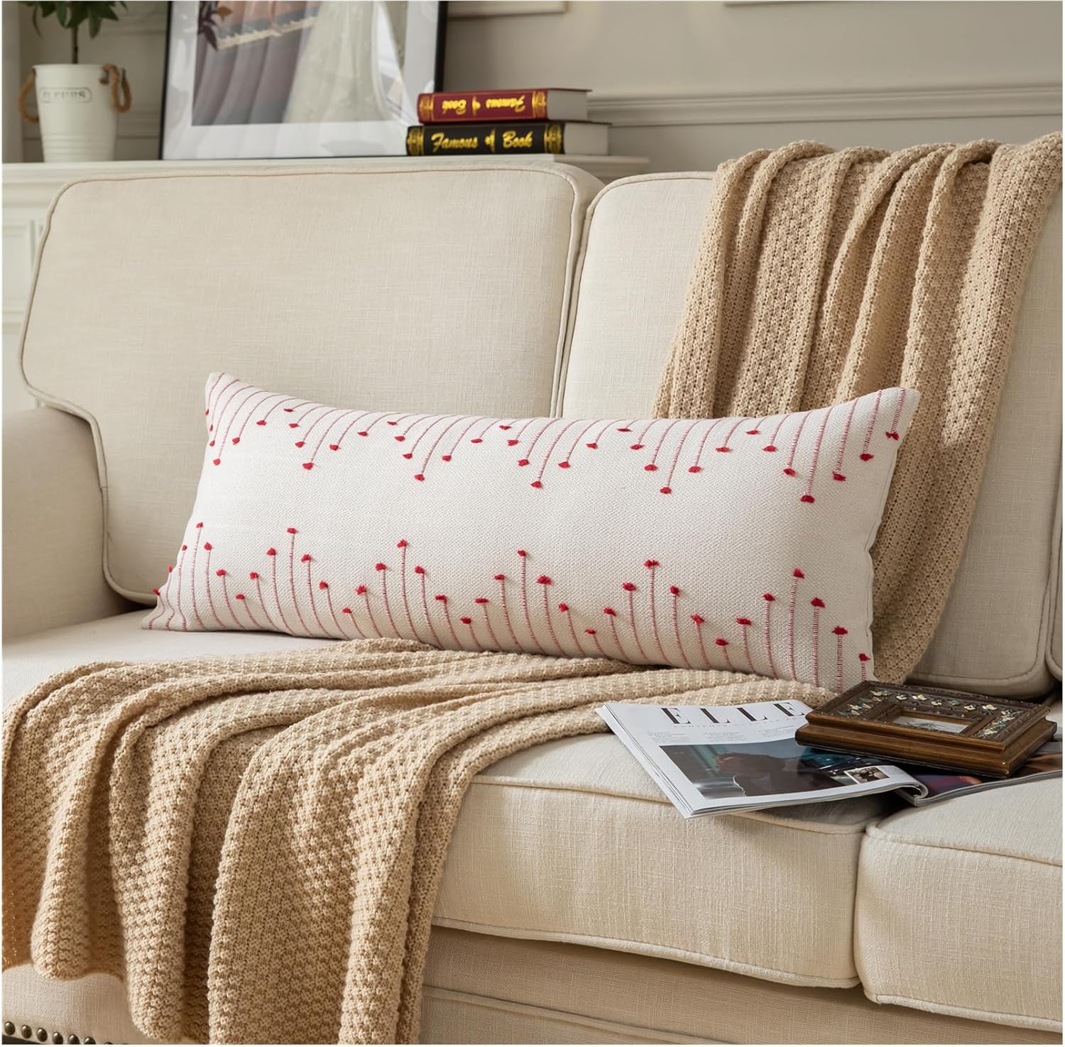 Boho Beige Throw Pillow Cover — 20" — Red Beige