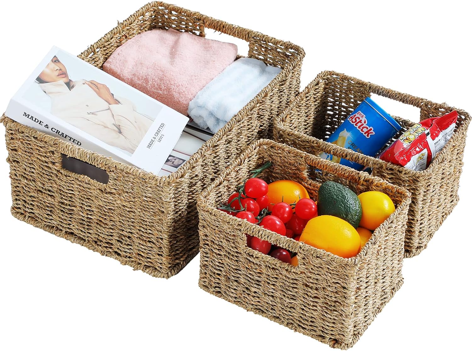 Boho Beige Woven Basket — 6" — 17"D x 12.2"W x 7.5"H
