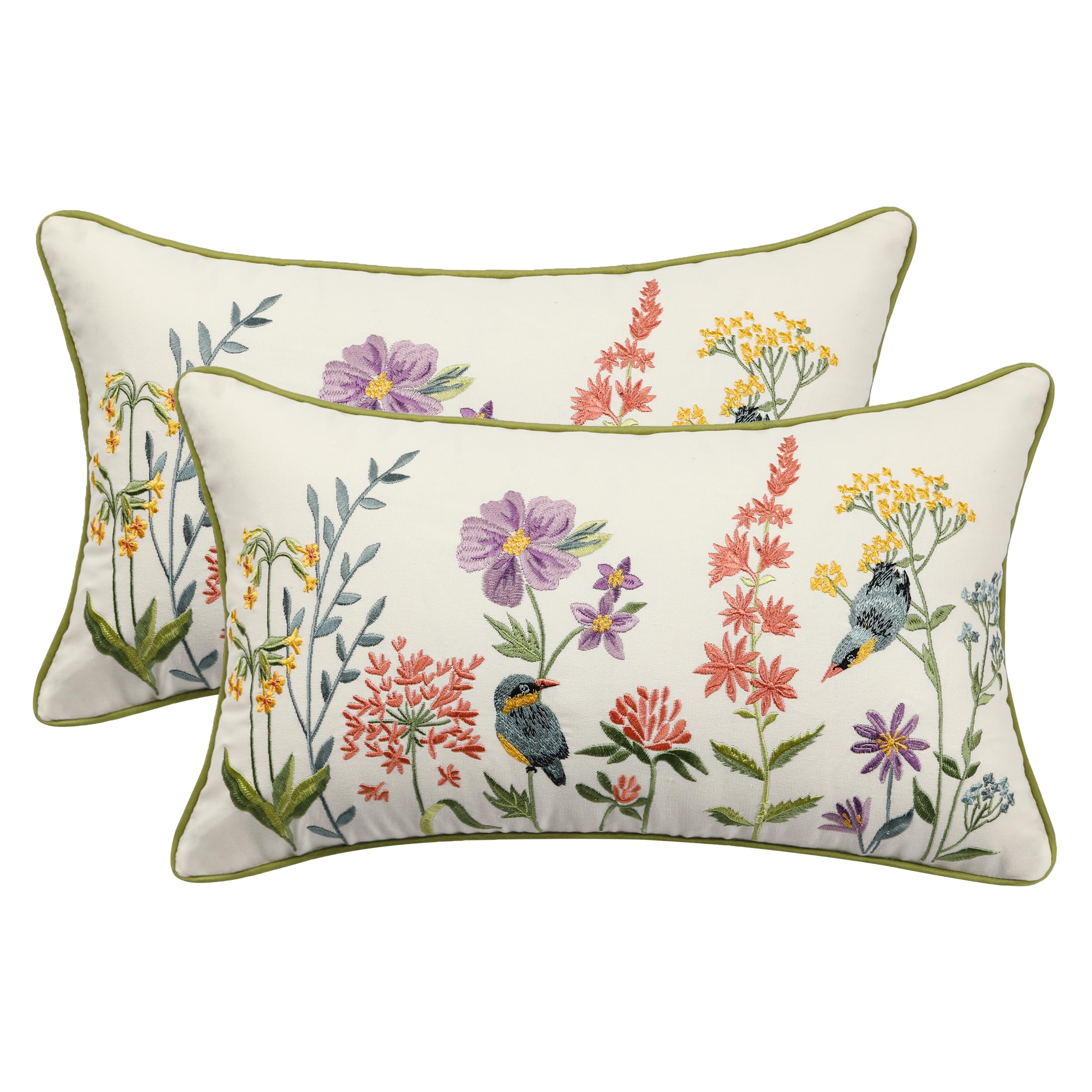 Embroidered Boho Green Throw Pillow Cover — 20"