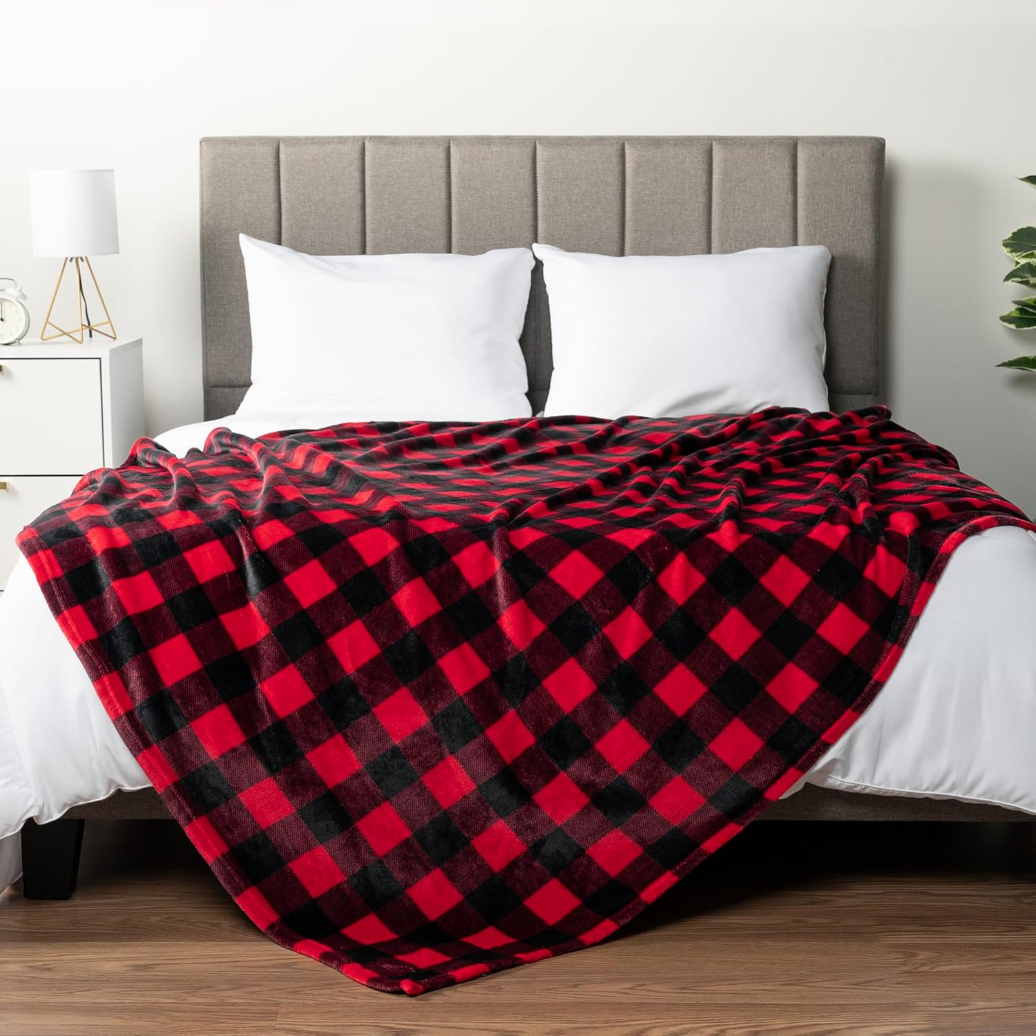 Beige Throw Pillow — 60" — Plaid Red/Black