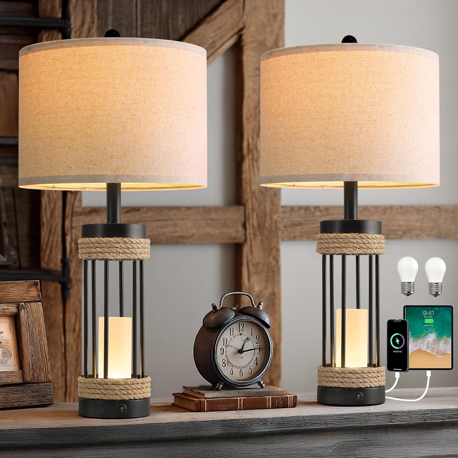 Boho Black Bedside Lamp — 21" — Farmhouse Black