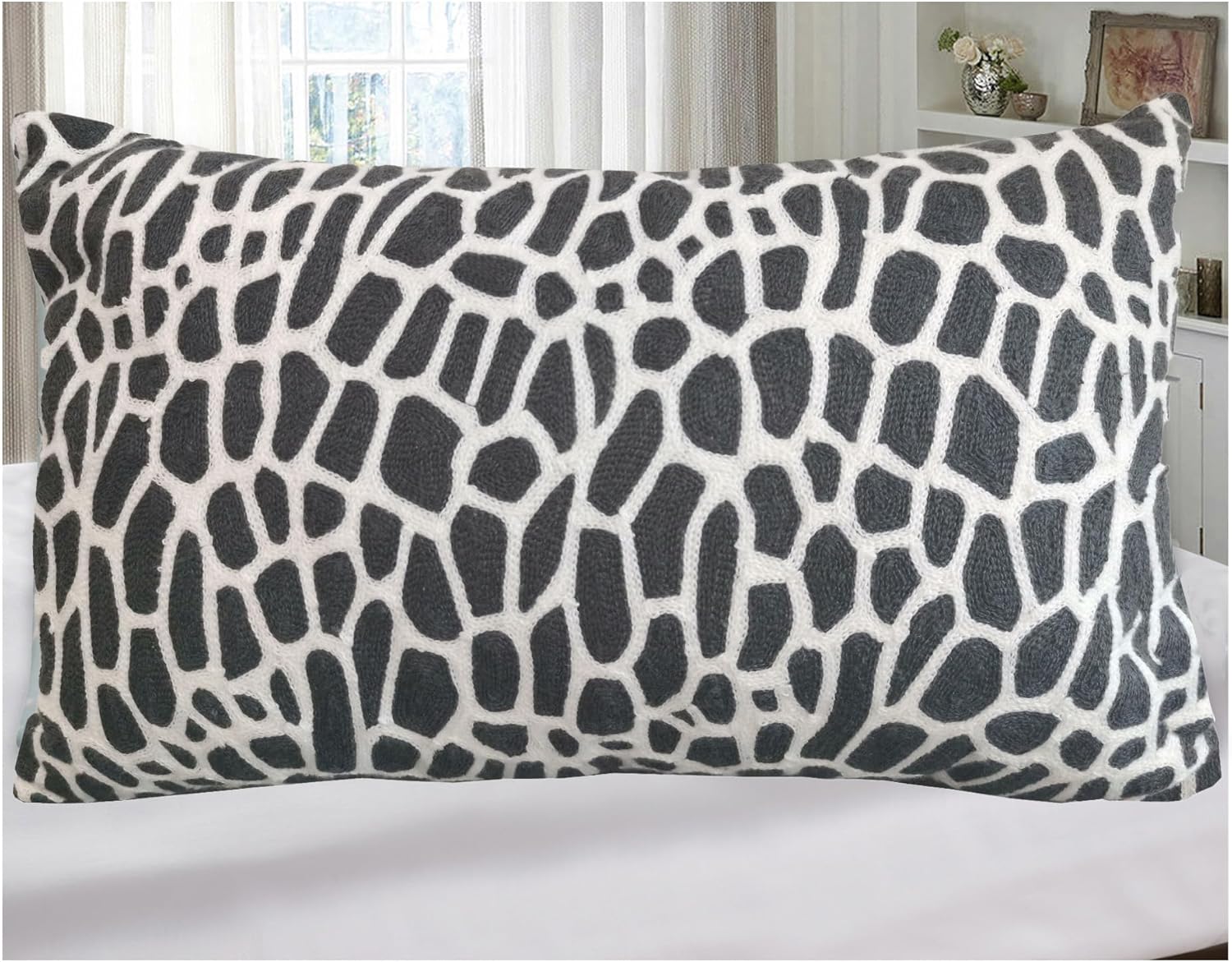 Embroidered Boho Beige Throw Pillow Cover — 20" — 20" x 12" (Pack of 1)