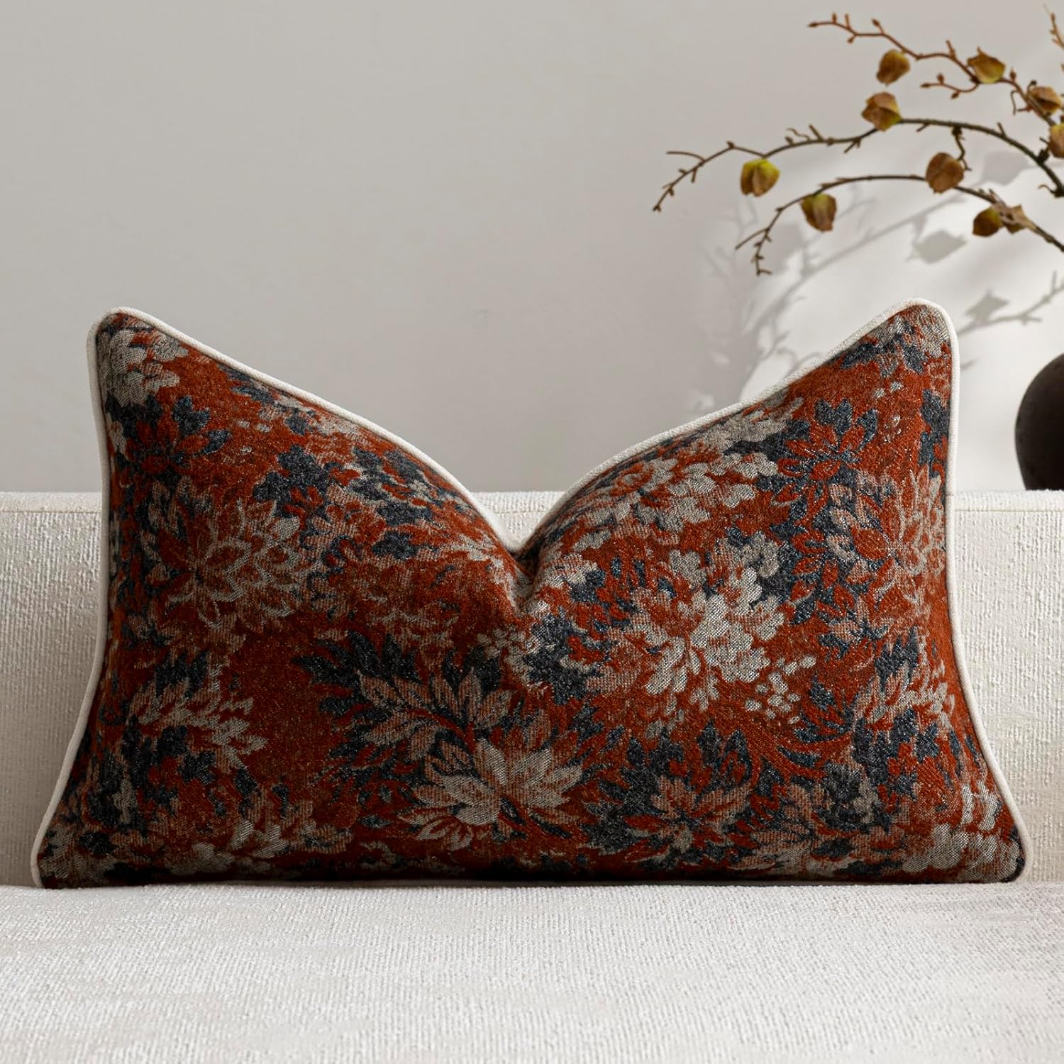 Chenille Boho Beige Pillow Cover — 20" — Rust