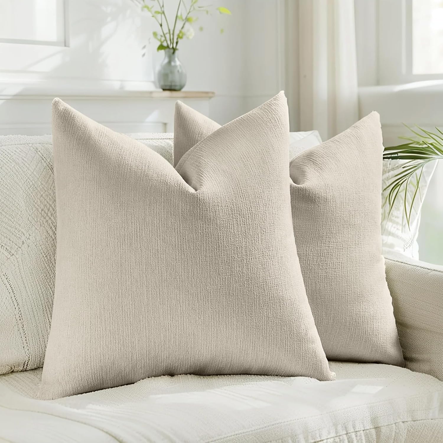 Linen Boho Beige Pillow Cover — 18" — Beige