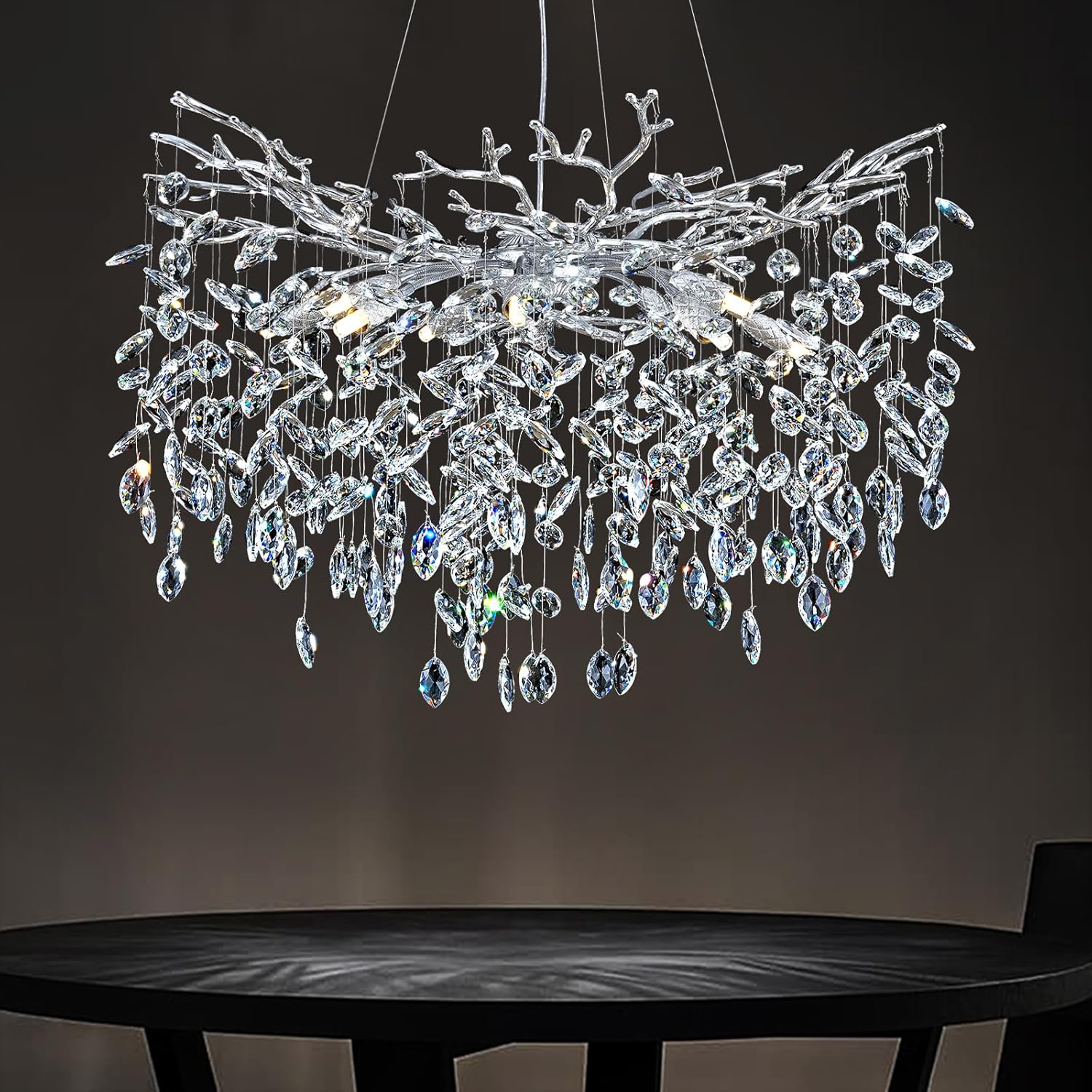 Rectangular Luxe Black Chandelier — 16-Light — Silver