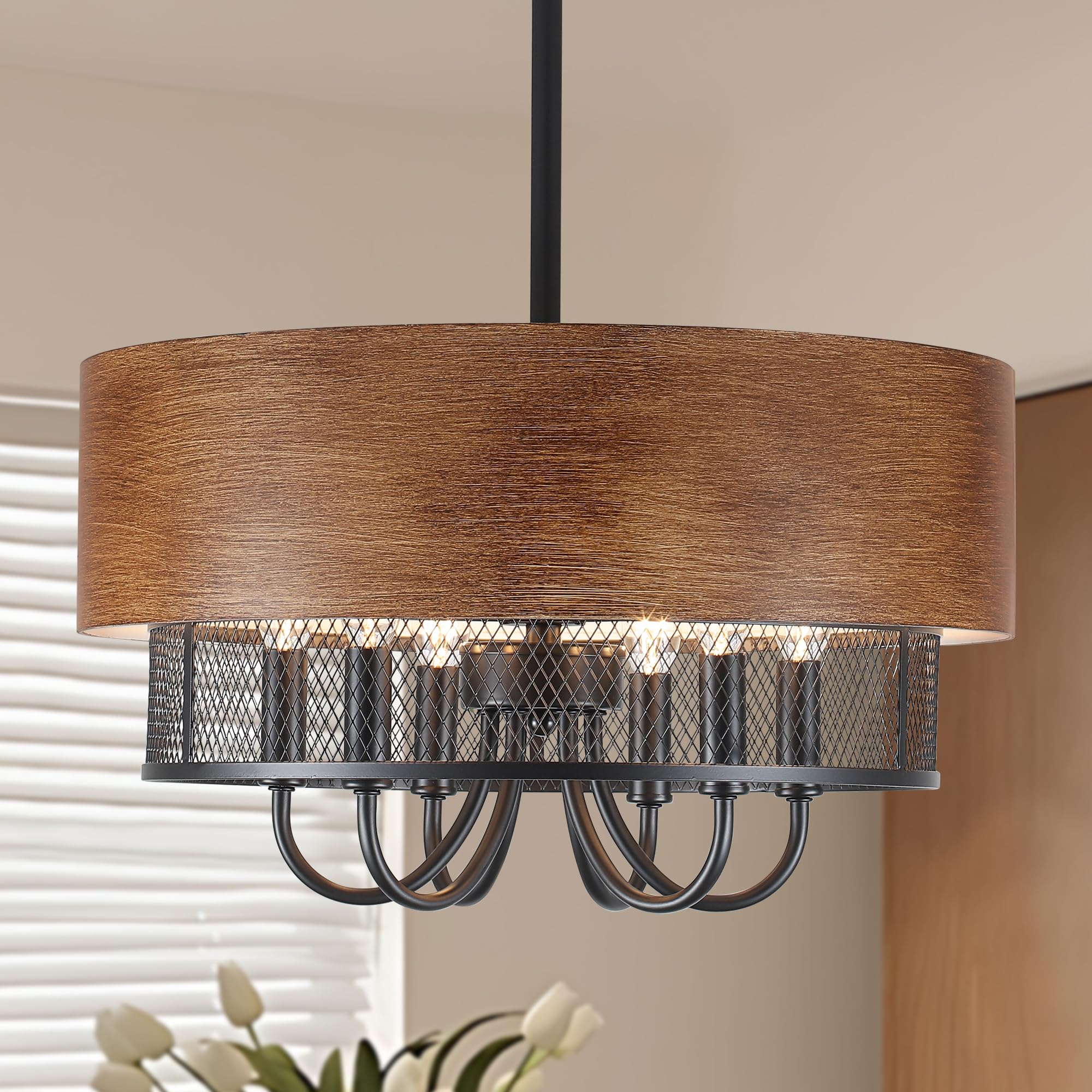 Round Farmhouse Black Chandelier — 6-Light