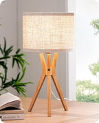 Linen Mid-Century Beige Bedside Lamp — 17.5" — Beige