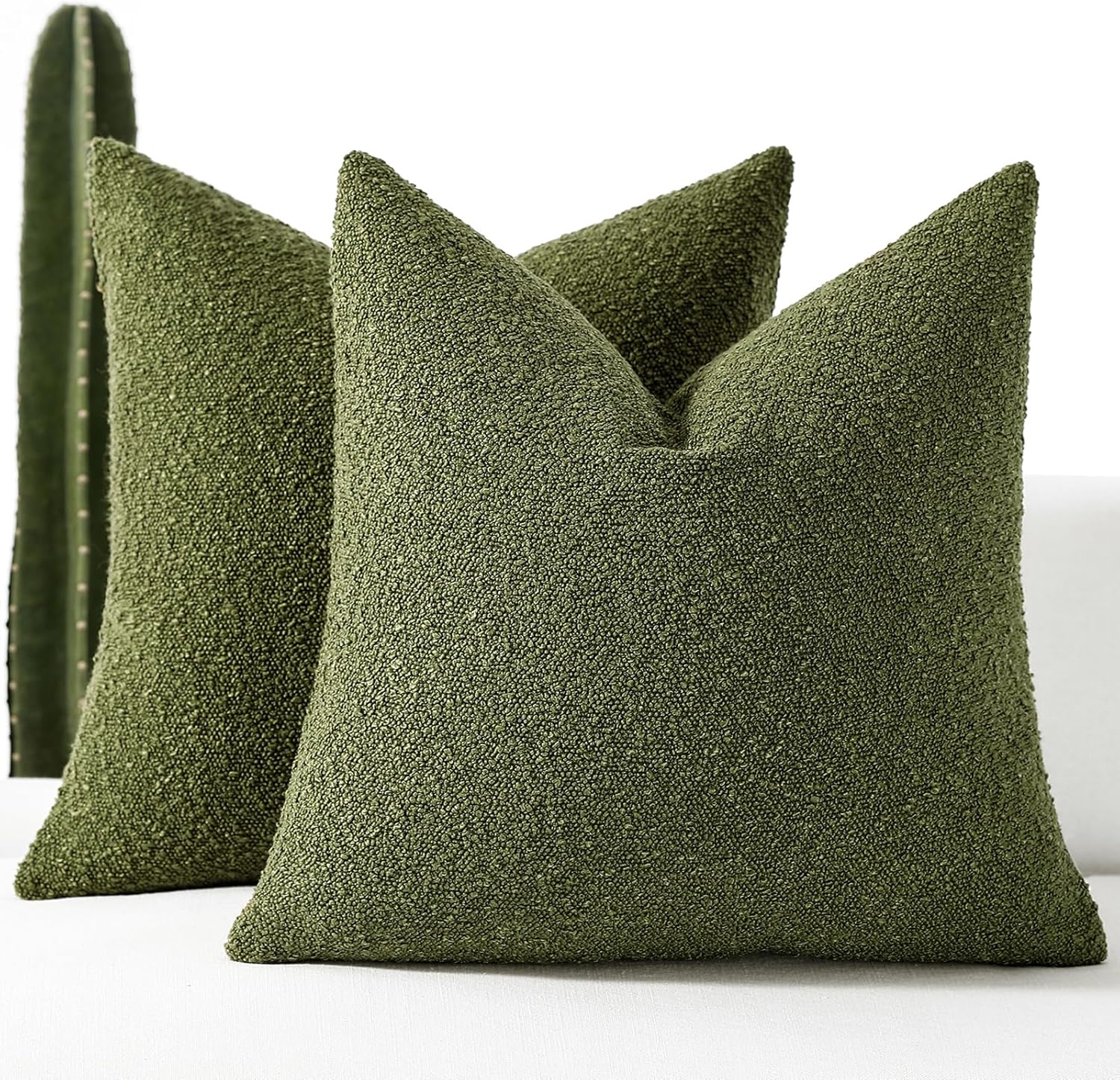 Boucle Beige Throw Pillow Cover — 22" — Olive