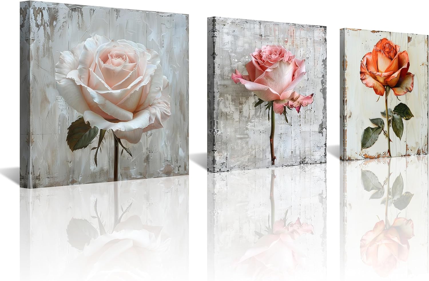 Vintage Beige Canvas Wall Art — 12" — 14 x 14 inches (3-Piece Set)