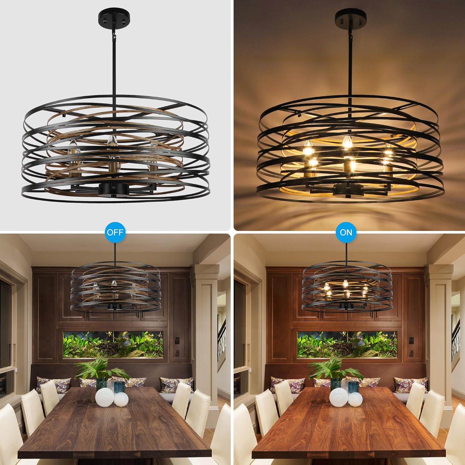Round Farmhouse Black Chandelier — 6-Light - View 5