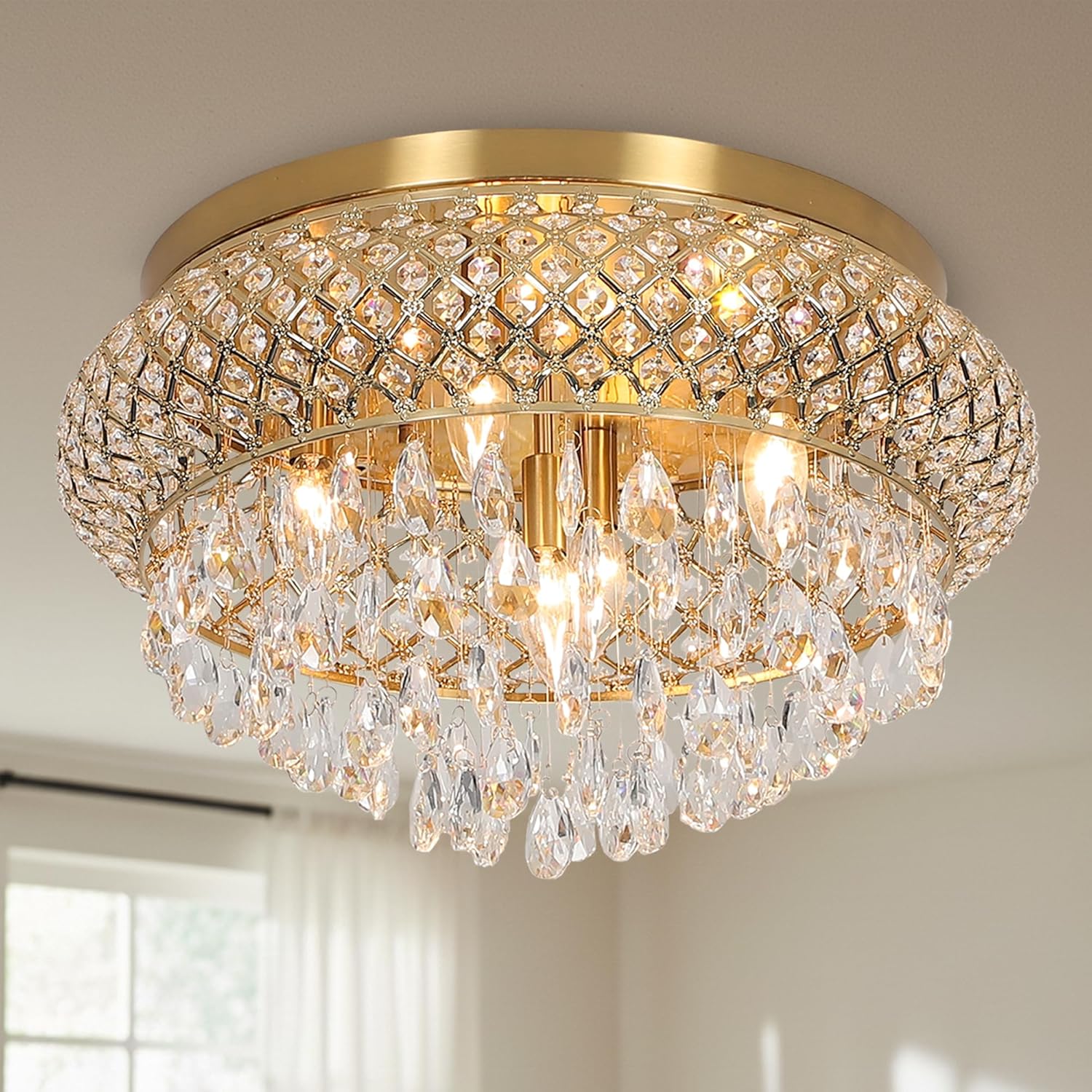 Round Luxe Black Chandelier — 15" — 19.6"Wx11.3"H