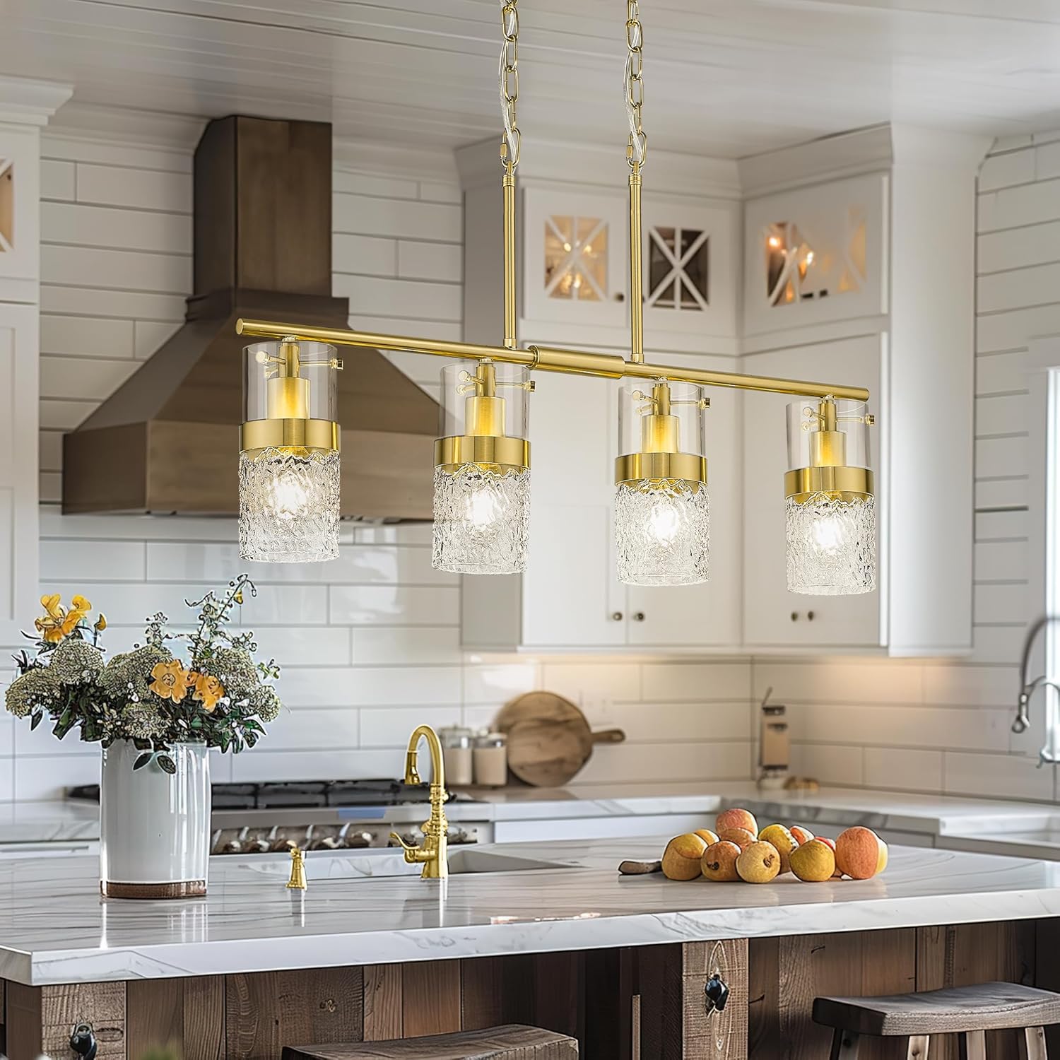 Adjustable Modern Black Pendant Light — 3.5" — Gold -Hammered Glass