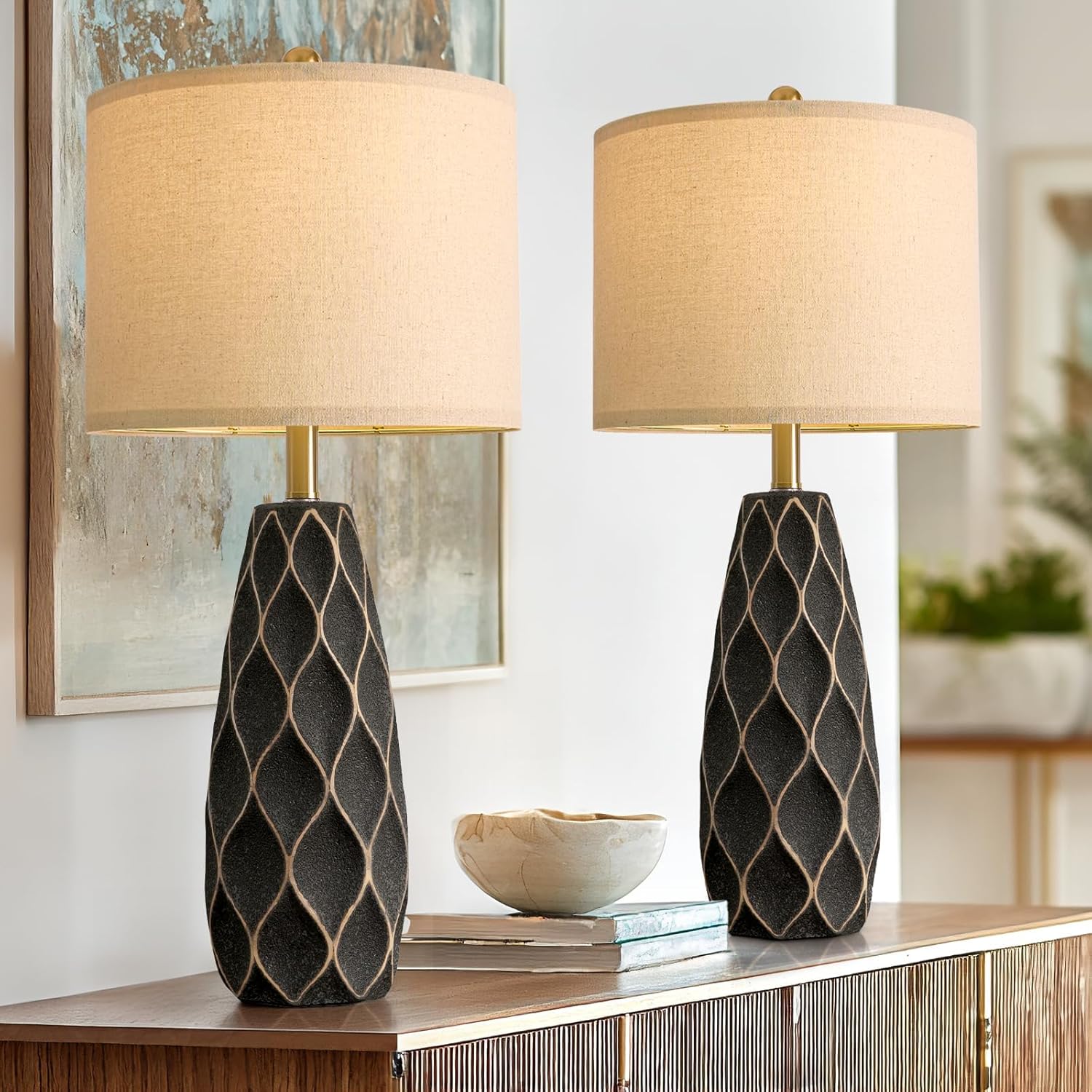 Vintage Boho Black Bedside Lamp — 27.5" — Black